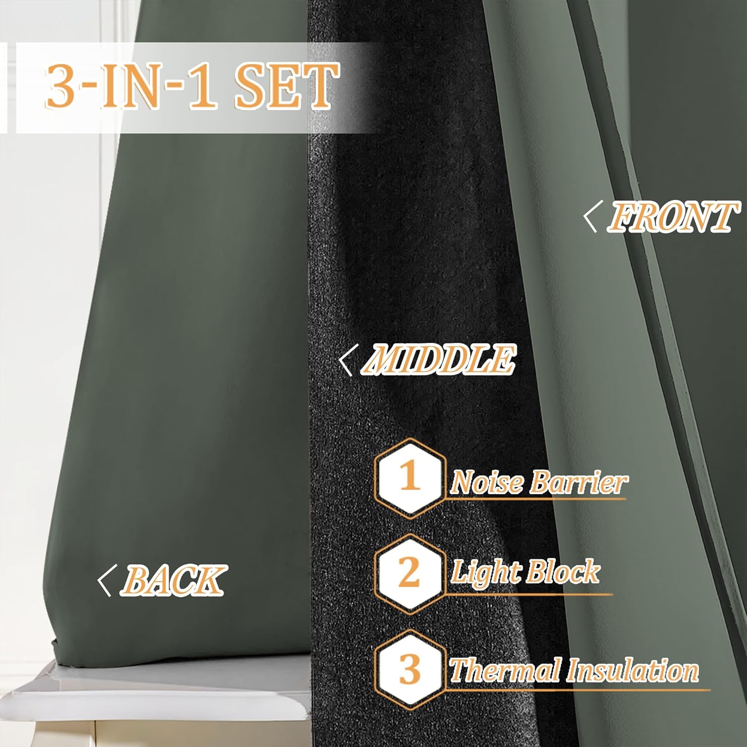 Rybhome RYB HOME 3-in-1 Soundproof - Blackout - Energy Saving Room Divider Curtains, Extra Wide Window Curtains for Bedroom Living Room Lof…