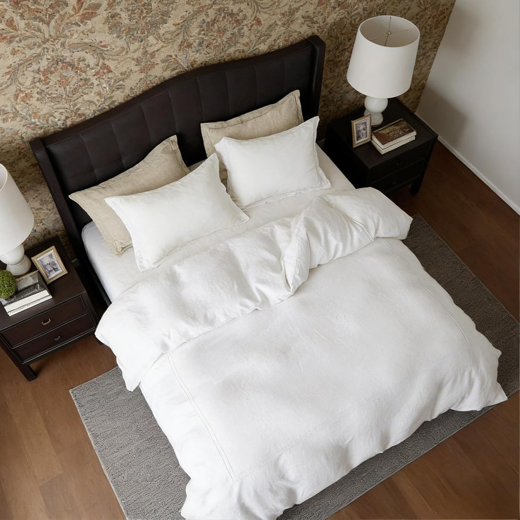 Simple&Opulence 100% Washed Linen Duvet Cover Set 104"x92" - 3 Pieces Soft Farmhouse Comforter Cover Set Double Embroidered…