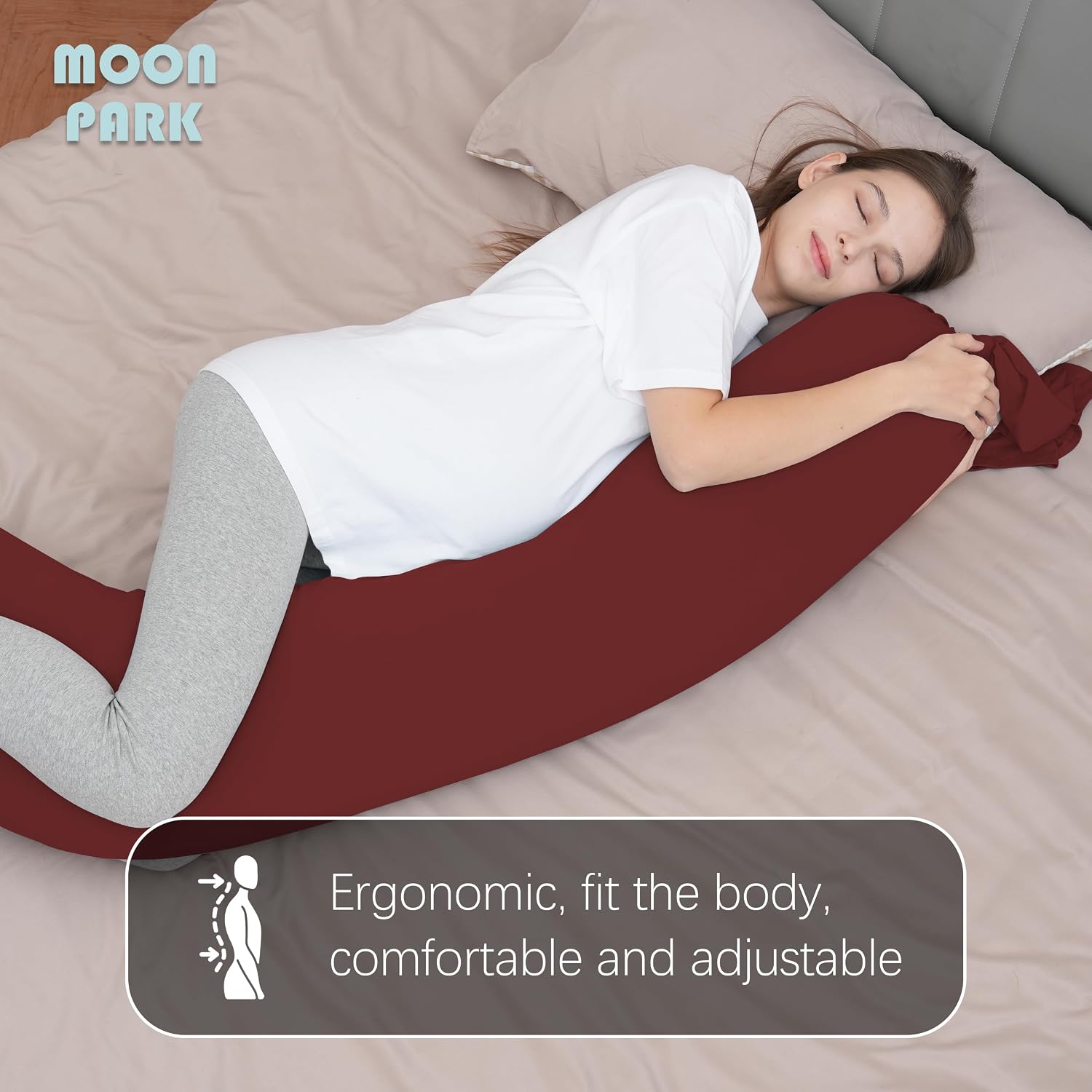 Moonpark MOON PARK Pregnancy Pillow - Incredibly Smooth and Soft Cooling Cover I Shaped Full Body Maternity Pillow with Removable Cover - S…