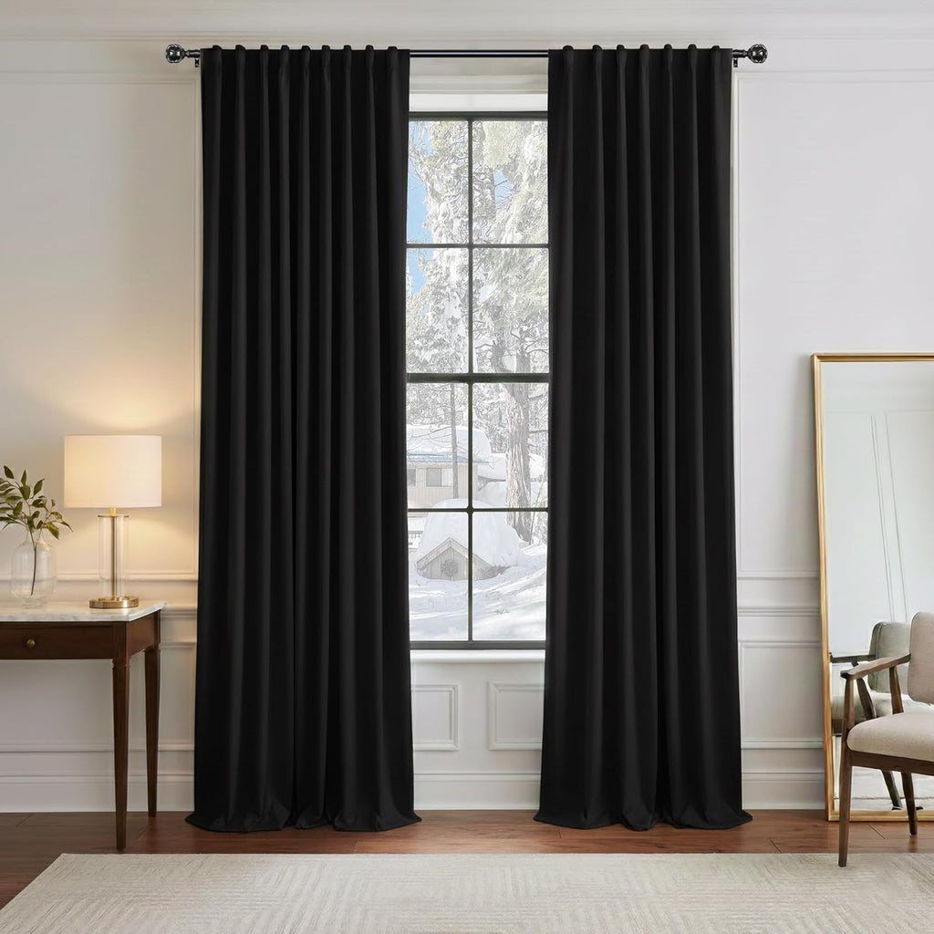 Ponydance PONY DANCE Black Curtain Panels - 42 Wide by 90 Long, Black Room Darkening Floor Length Window Curtains for Living Room/Bedroom w…