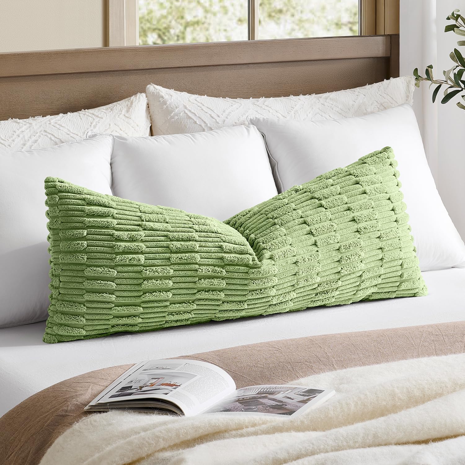 KevinTextile Kevin Textile 20x54 Inch Long Body Lumbar Pillow Cover 1 Pack Soft Plush Stripe Decorative Rectangle Cushion Elegant Double-Si…