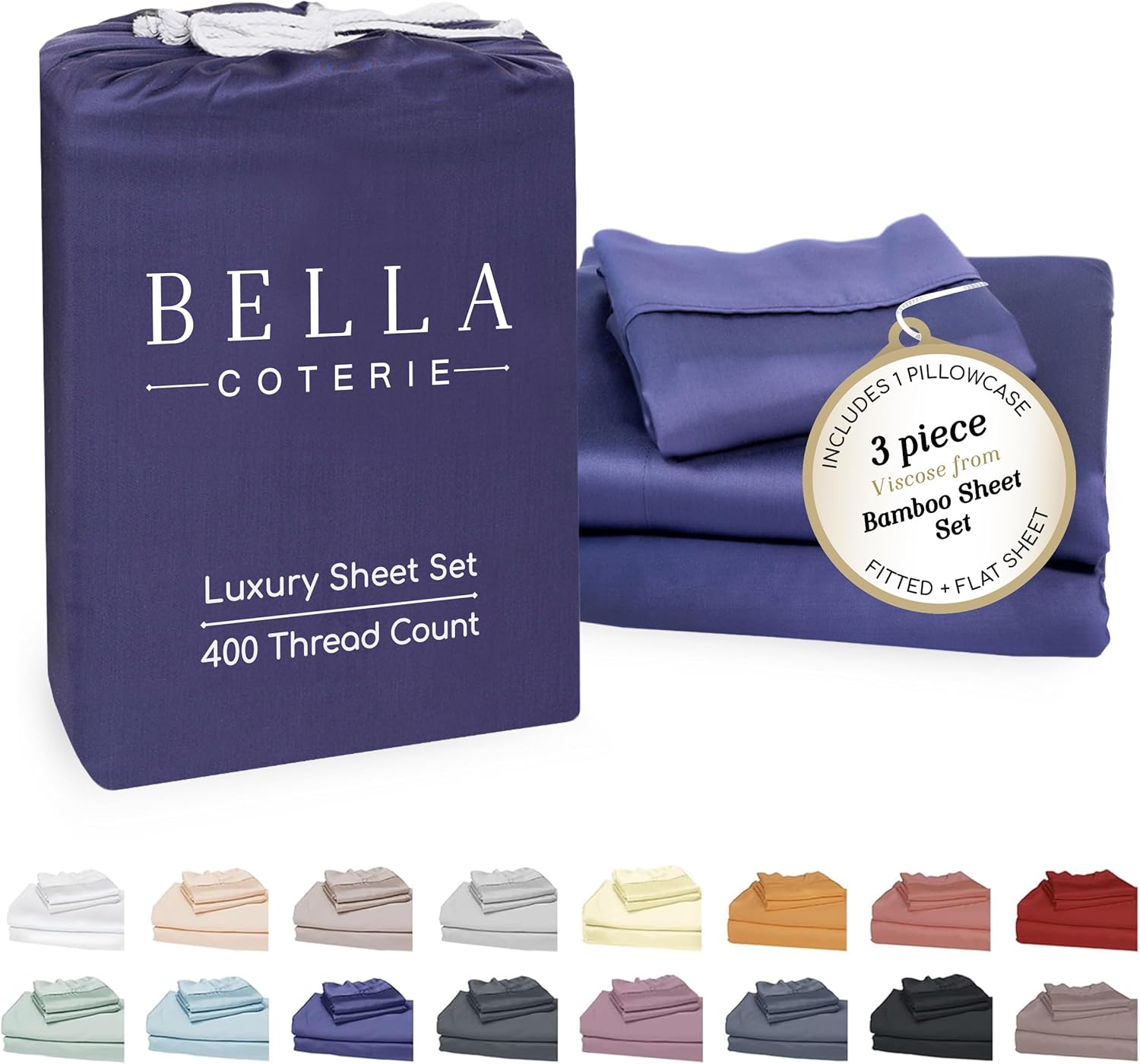 Bella Coterie Luxury Bamboo Viscose Twin XL Size Sheet Set | 100% Organically Grown | Ultra Soft | Cooling for Hot Sleepers | 18" Deep…