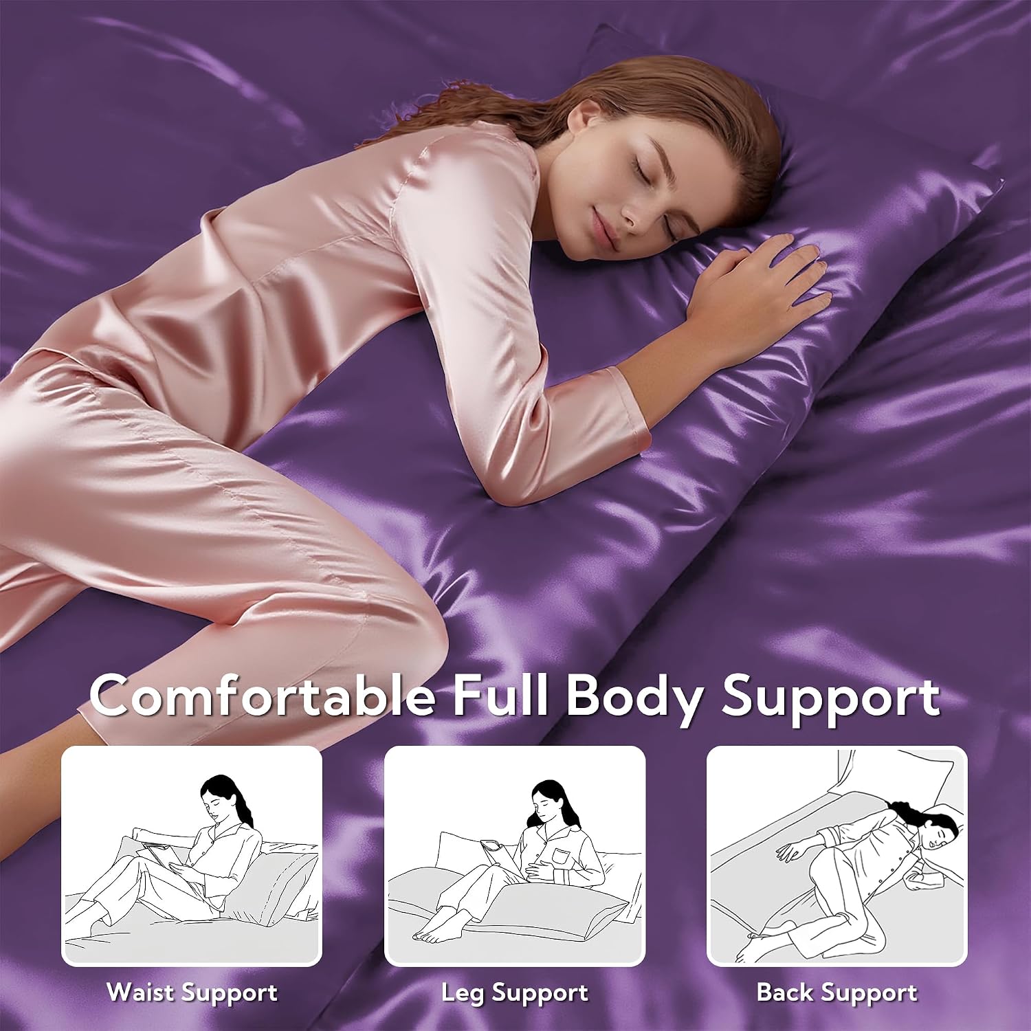 MR&HM Satin Body Pillow Cover, Soft and Breathable Body Pillow Case with Envelope Closure, Cooling and Silky Long Pillowcase for Hair and…