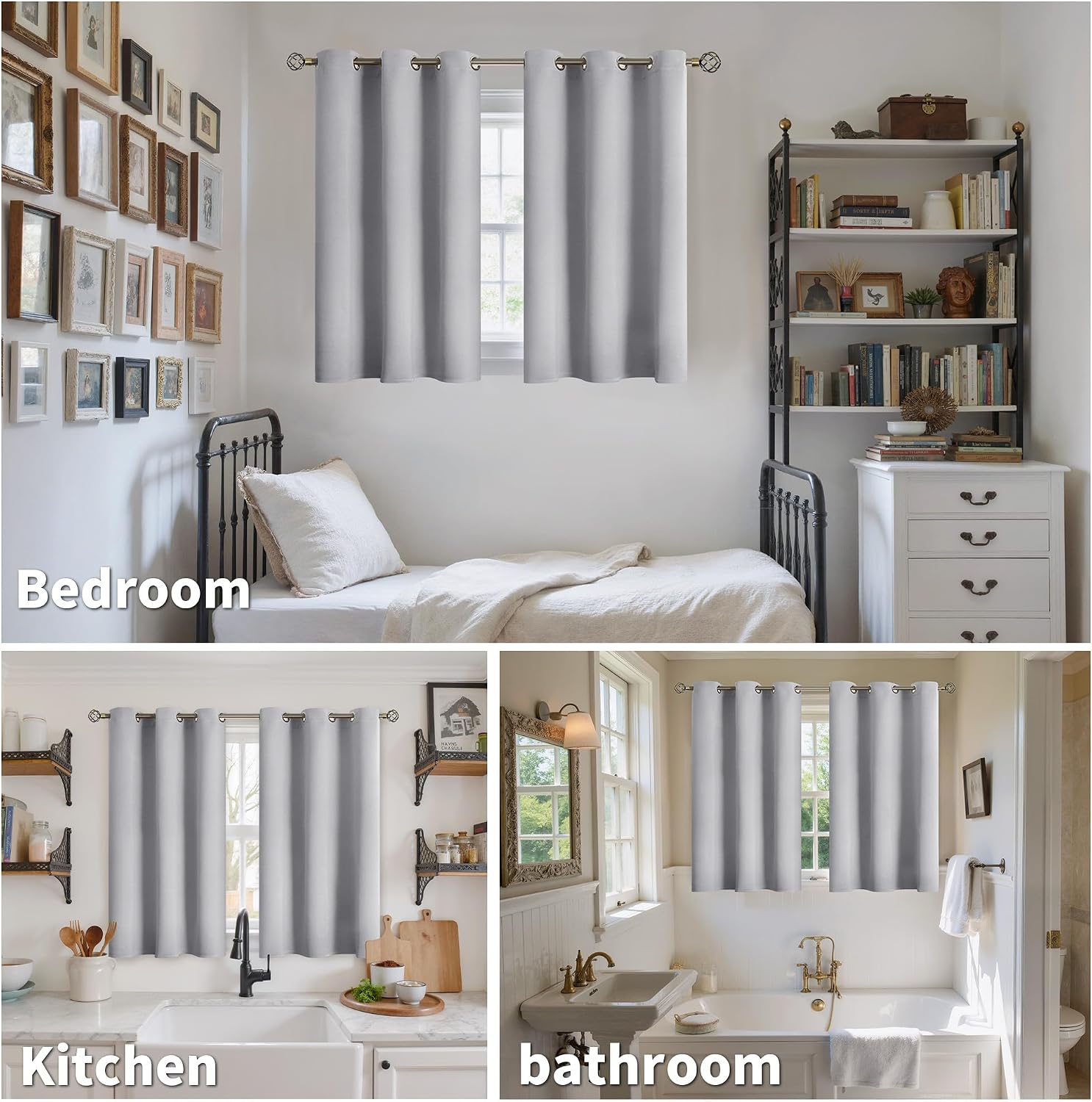 YoungsTex Light Grey Blackout Curtains 45 Inches Long for Kitchen Bedroom Window - Thermal Insulated Short Drapes with Grommet Darkening Pr…