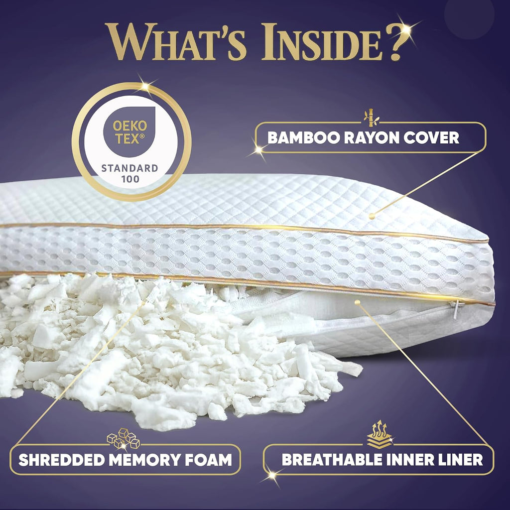 Royaltherapy Royal relaxation Queen 4-Pack Memory Foam Pillow, Adjustable Shredded Odor-Free Cut-Out Bed Pillow for Neck & Shoulder…