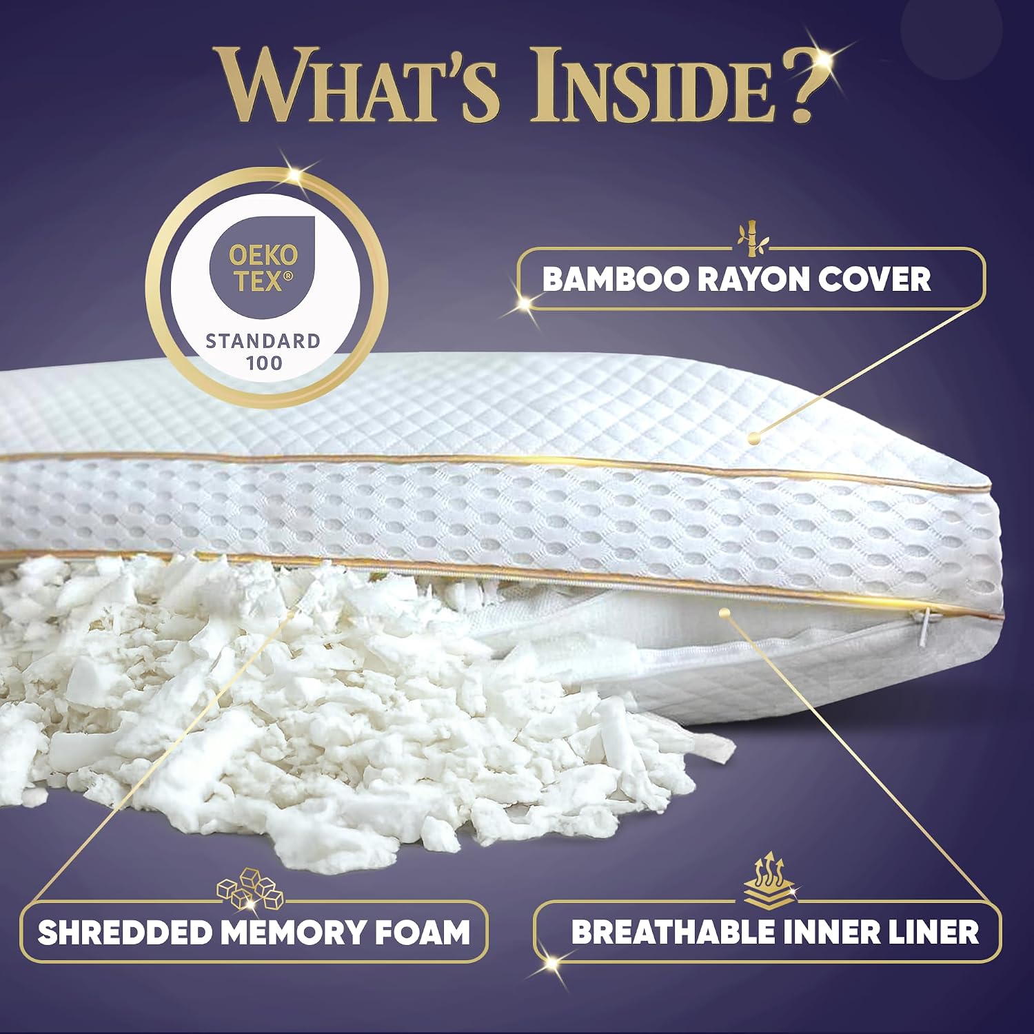 Royaltherapy Royal relaxation Queen 4-Pack Memory Foam Pillow, Adjustable Shredded Odor-Free Cut-Out Bed Pillow for Neck & Shoulder…