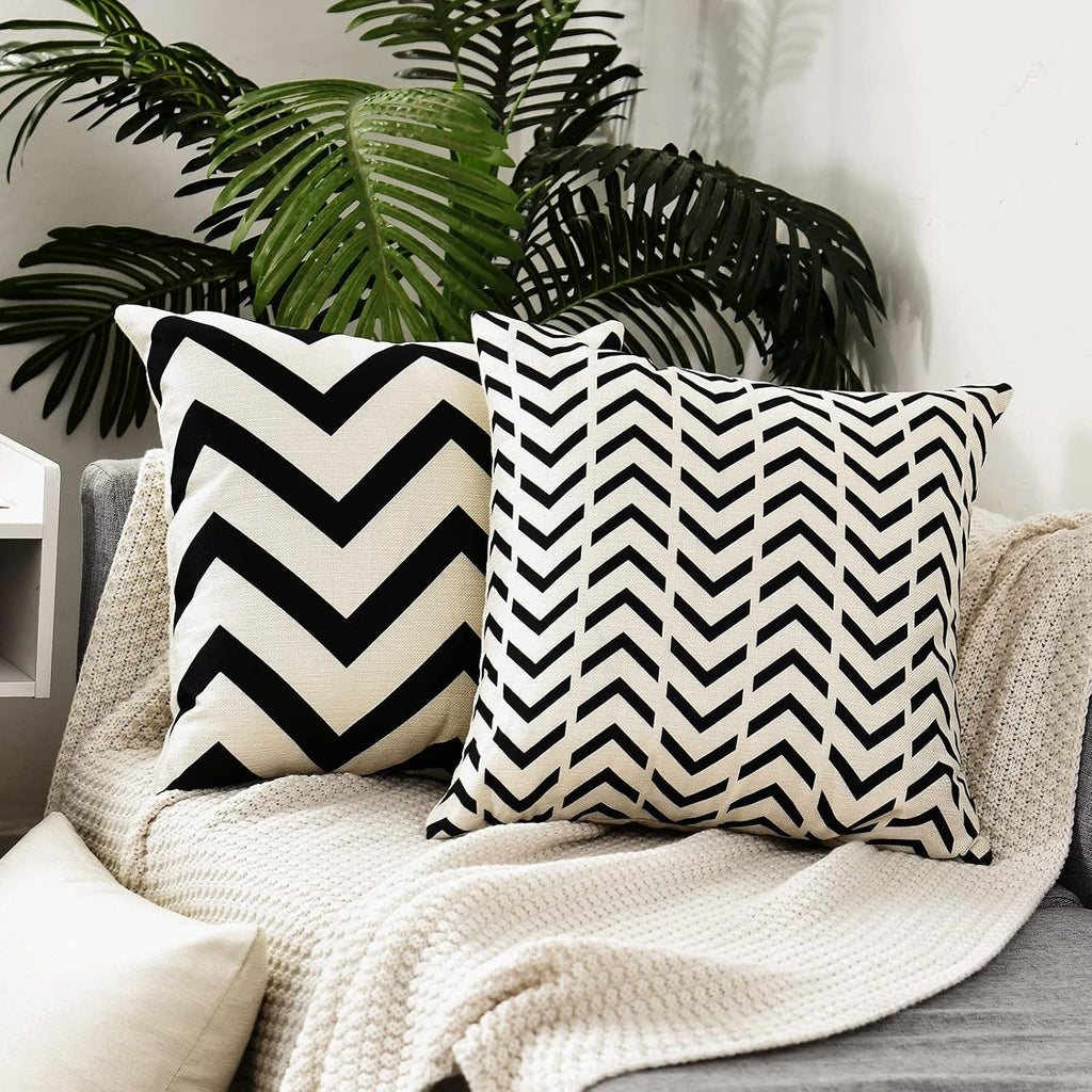 Tosewever Set of 4 Decorative Geometric 18 x 18 Inches Throw Pillow Covers - Modern Pattern Linen Square Pillow Cushion Case for Sofa Couch…
