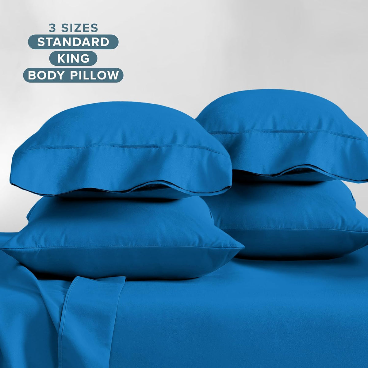 BareHome Bare Home Microfiber Bulk Pillow Cases - King Set of 4 - Cooling Pillowcases - Double Brushed - Medium Blue Pillowcases 4 Pack - E…