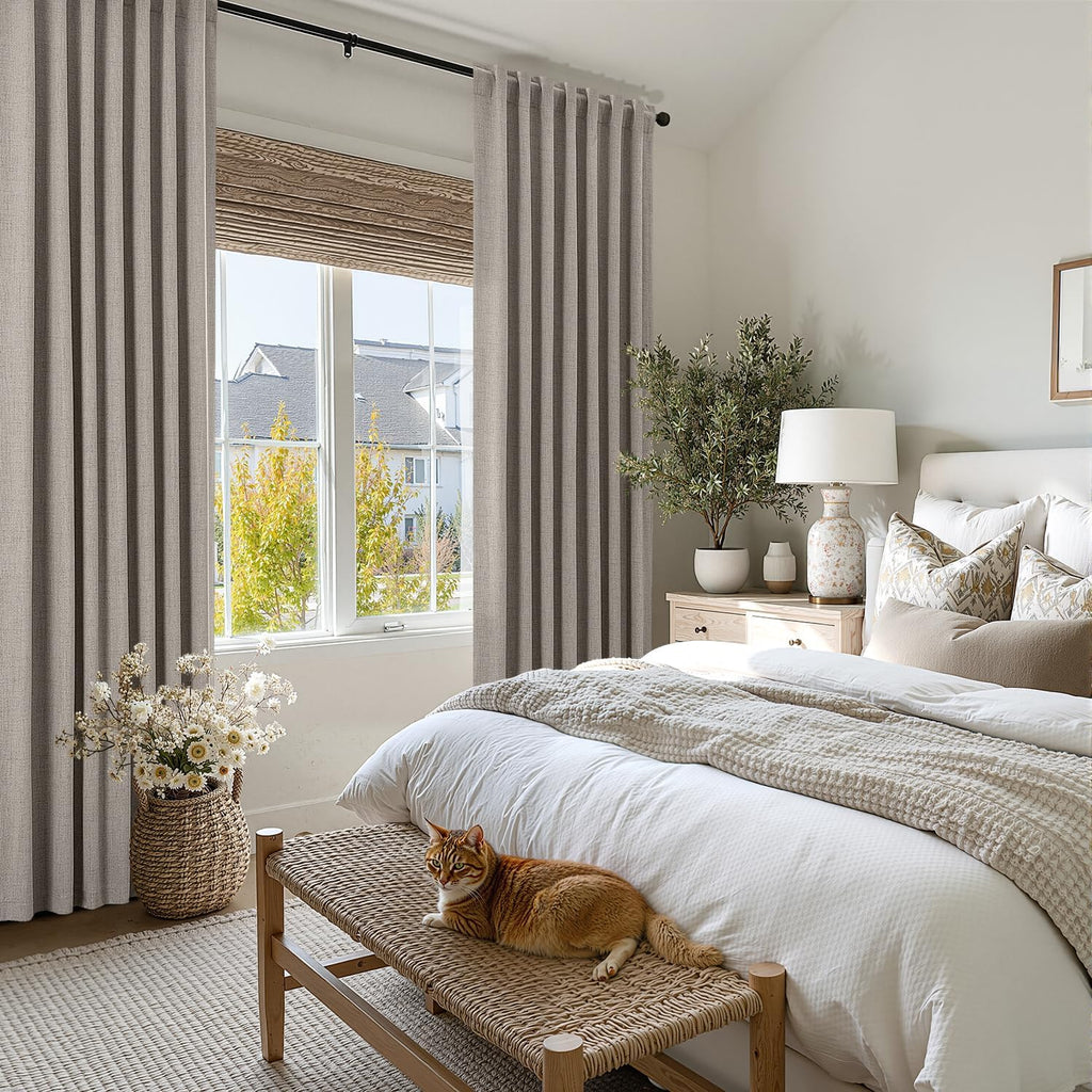 Miulee 100% Blackout Curtains for Bedroom, Linen Solid Luxury Decor Thermal Insulation Room Darkening Drapes for Living Room Nursery Back T…