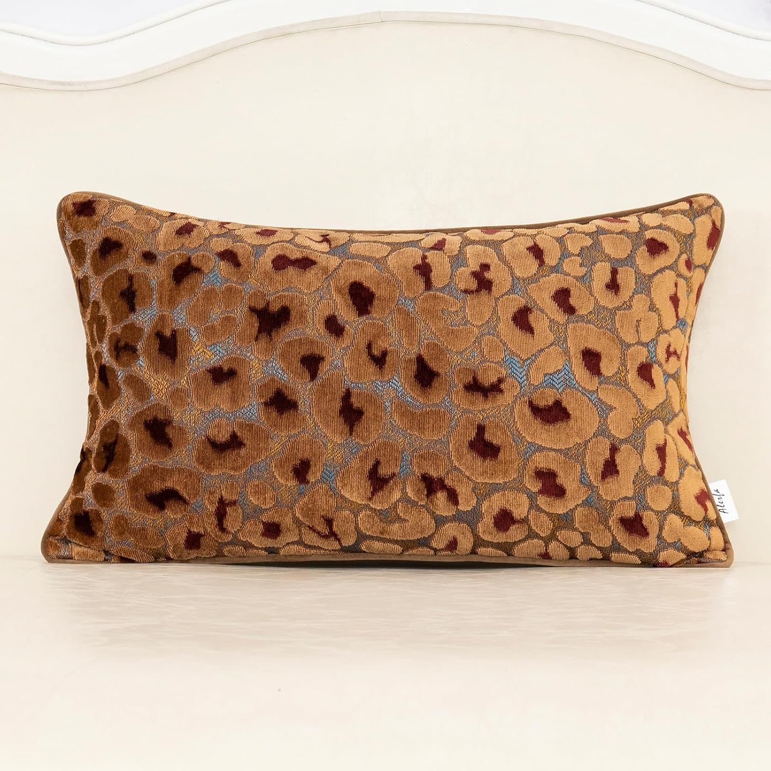 Alerfa Brown Floral Throw Pillow Cover 12 x 20 Inch Cut Velvet Rectange Luxury Decorative Lumbar Pillow Cover for Couch Living Room Bedroom