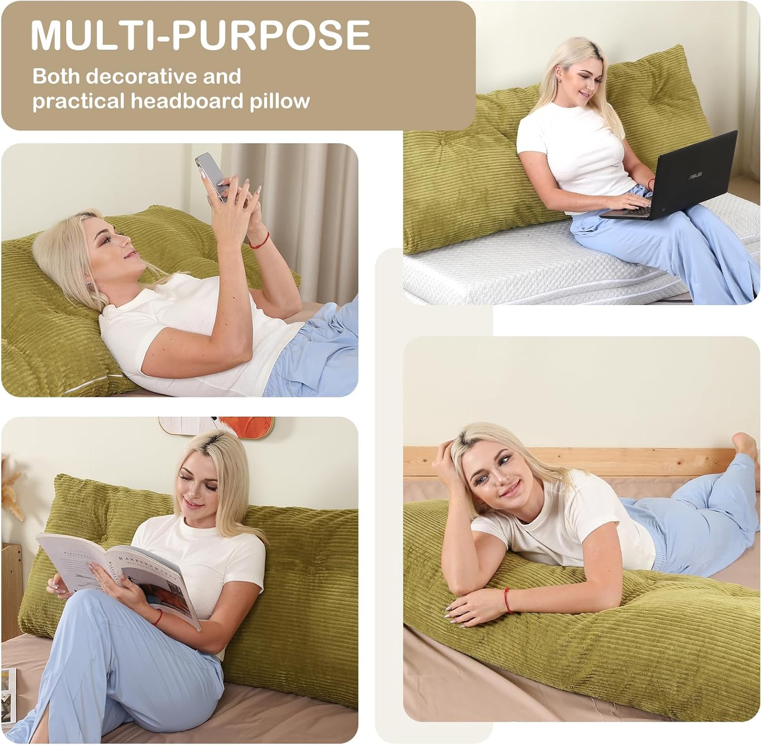 Headboard Pillow King, Wedge Headboard Pillow for Bed Sofa, Triangular Backrest Pillow with Removable Cover for Reading, Working…