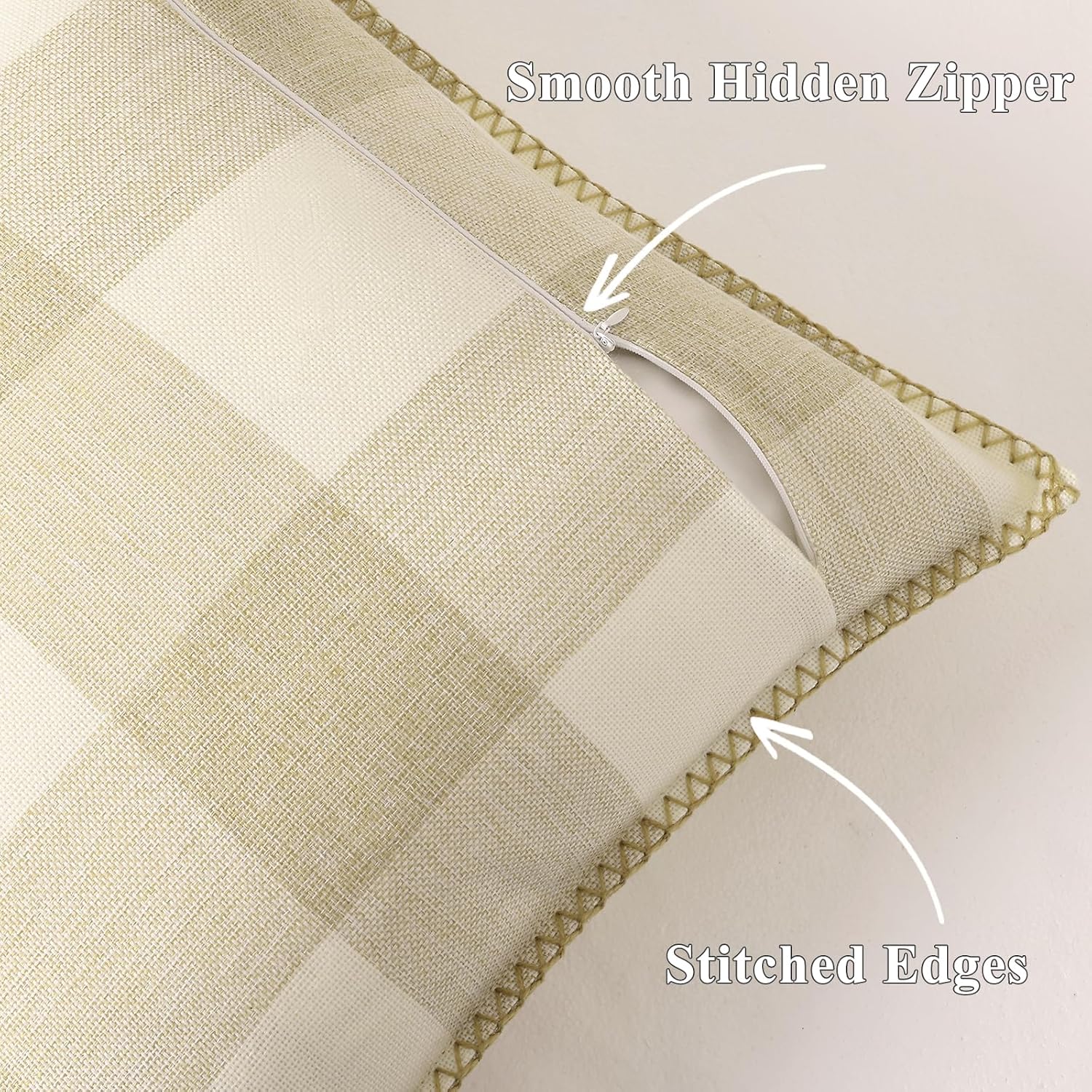 decorUhome Summer Buffalo Plaid Check Throw Pillow Covers 16x16 Set of 2 Outdoor Linen Decorative Farmhouse Gingham Pillow Covers with Stit…
