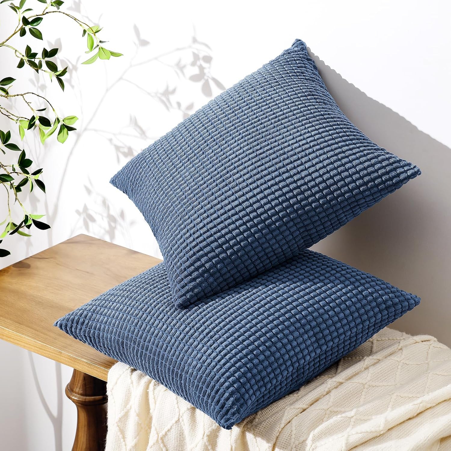 Softalker Throw Pillow Covers 12x20 Inch, Set of 2, Soft Corduroy Boho Stripe Decorative Pillow Cover, Couch Fluffy Pillow Cover for…