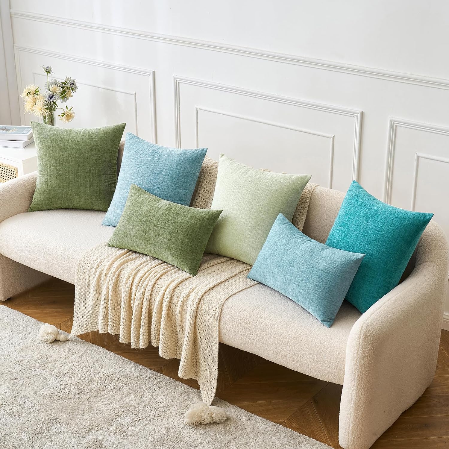 Miulee Pack of 2 Couch Throw Pillow Covers 22x22 Inch Spring Soft Sage Green Chenille Pillow Covers for Sofa Living Room Solid Dyed Pillow…