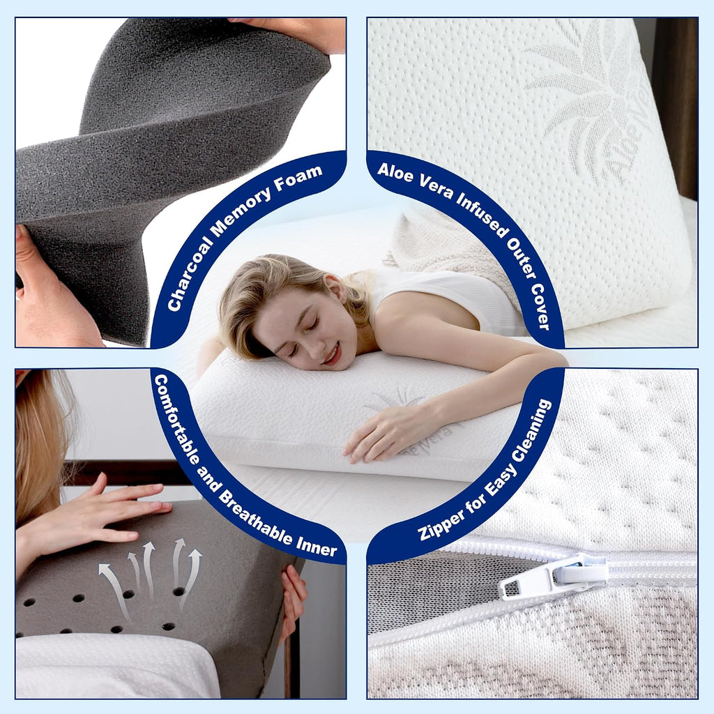 Mlily EGOHOME Cervical Neck Pillow, Aloe Vera Infused Memory Foam, Side Sleeper Pillow for Neck Pain, Skin Friendly, Medium Firm, 30x16 Inc…