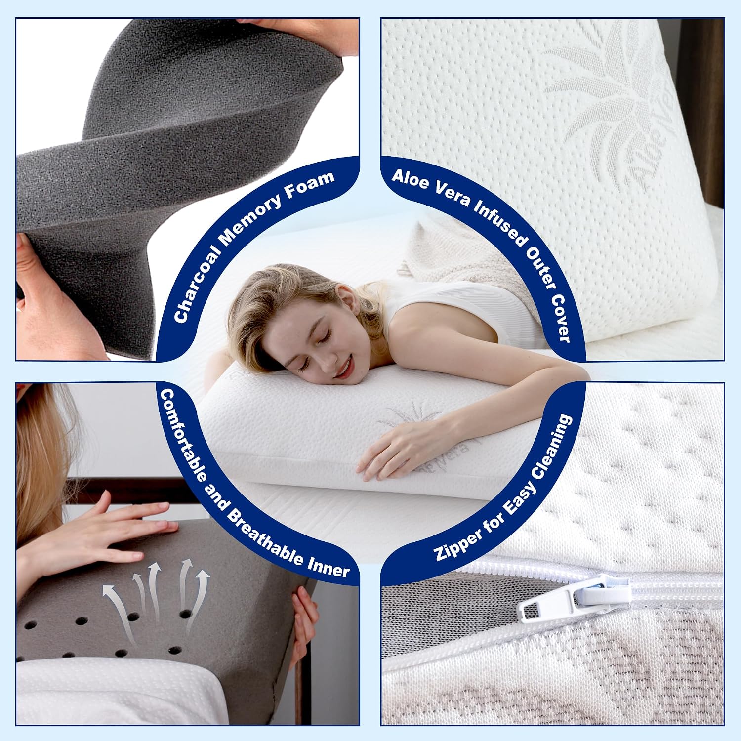 Mlily EGOHOME Cervical Neck Pillow, Aloe Vera Infused Memory Foam, Side Sleeper Pillow for Neck Pain, Skin Friendly, Medium Firm, 30x16 Inc…