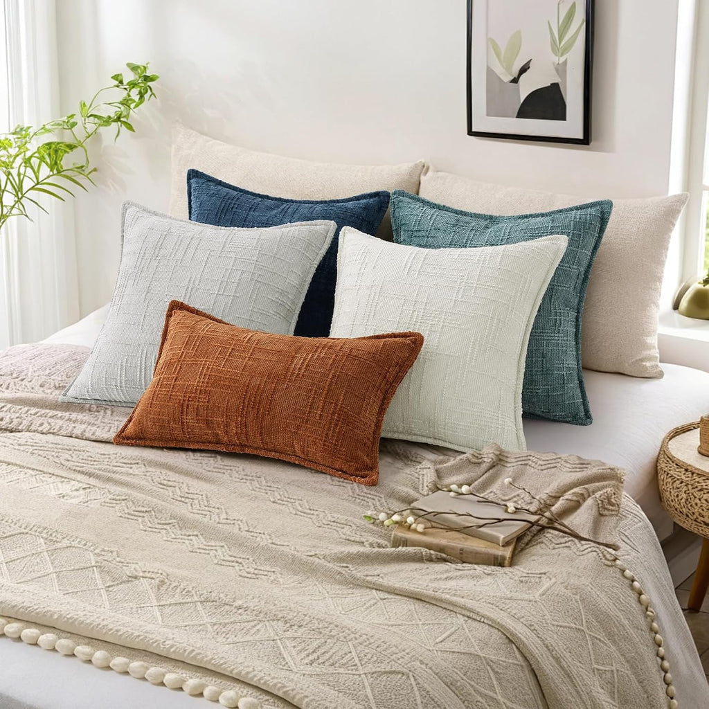 decorUhome Chenille Throw Pillow Covers 26x26 Set of 2, Soft Textured Slubby Modern Decorative Pillow Covers with Elegant Design for Couch,…
