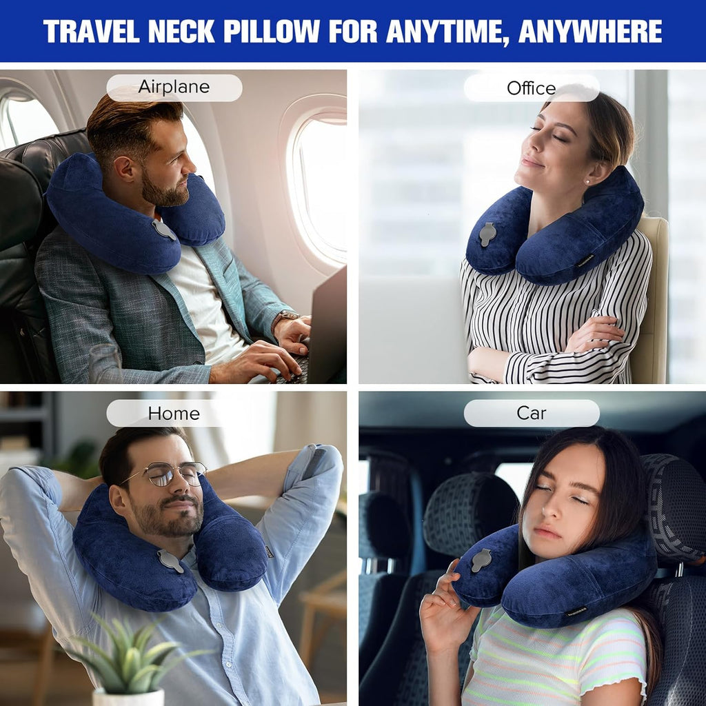 Rewondah Inflatable Travel Pillow for Sleeping Airplane - Inflatable Neck Pillow for Traveling on Plane with Washable Cover, Blow up Neck…