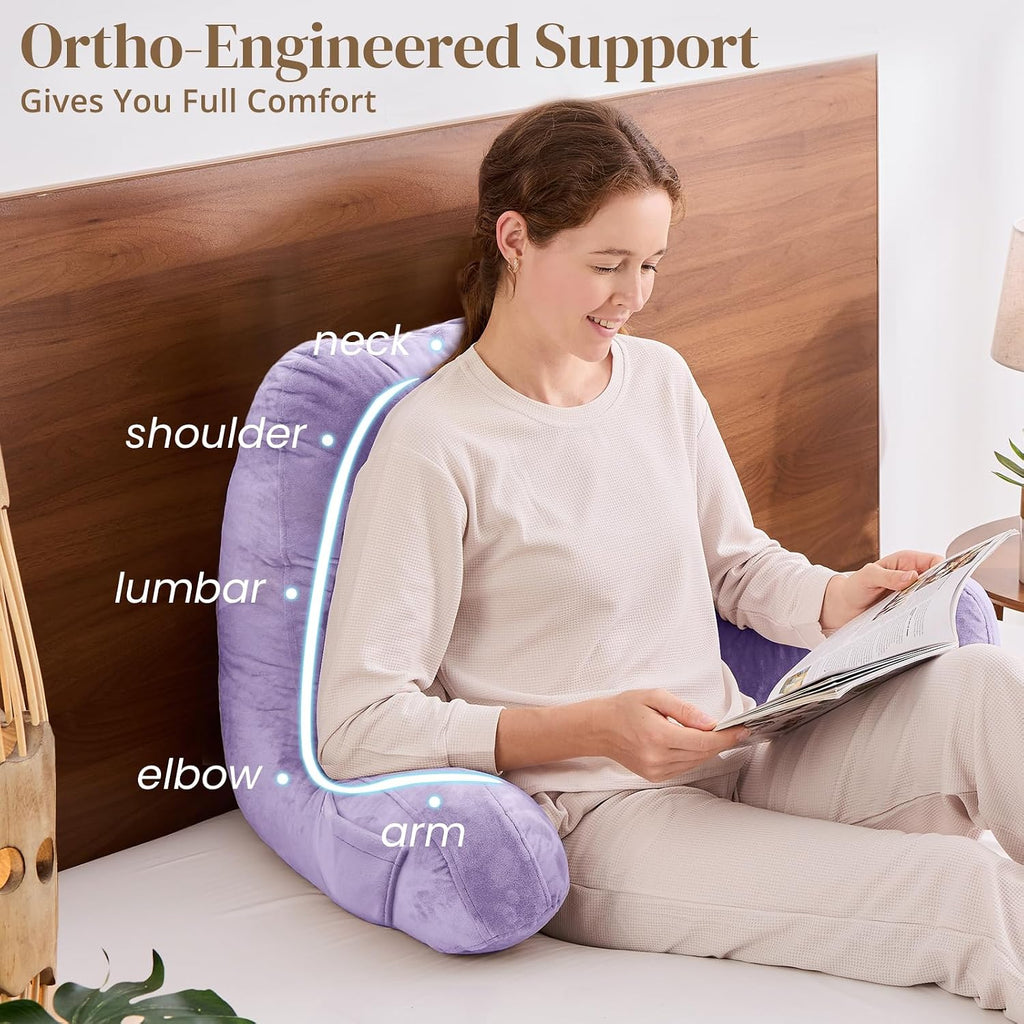 Sasttie Reading Pillow, Pillows for Reading or Relaxing – Ergonomic Support for Head, Neck, Back, and Lumbar, 23-Inch, Lavender