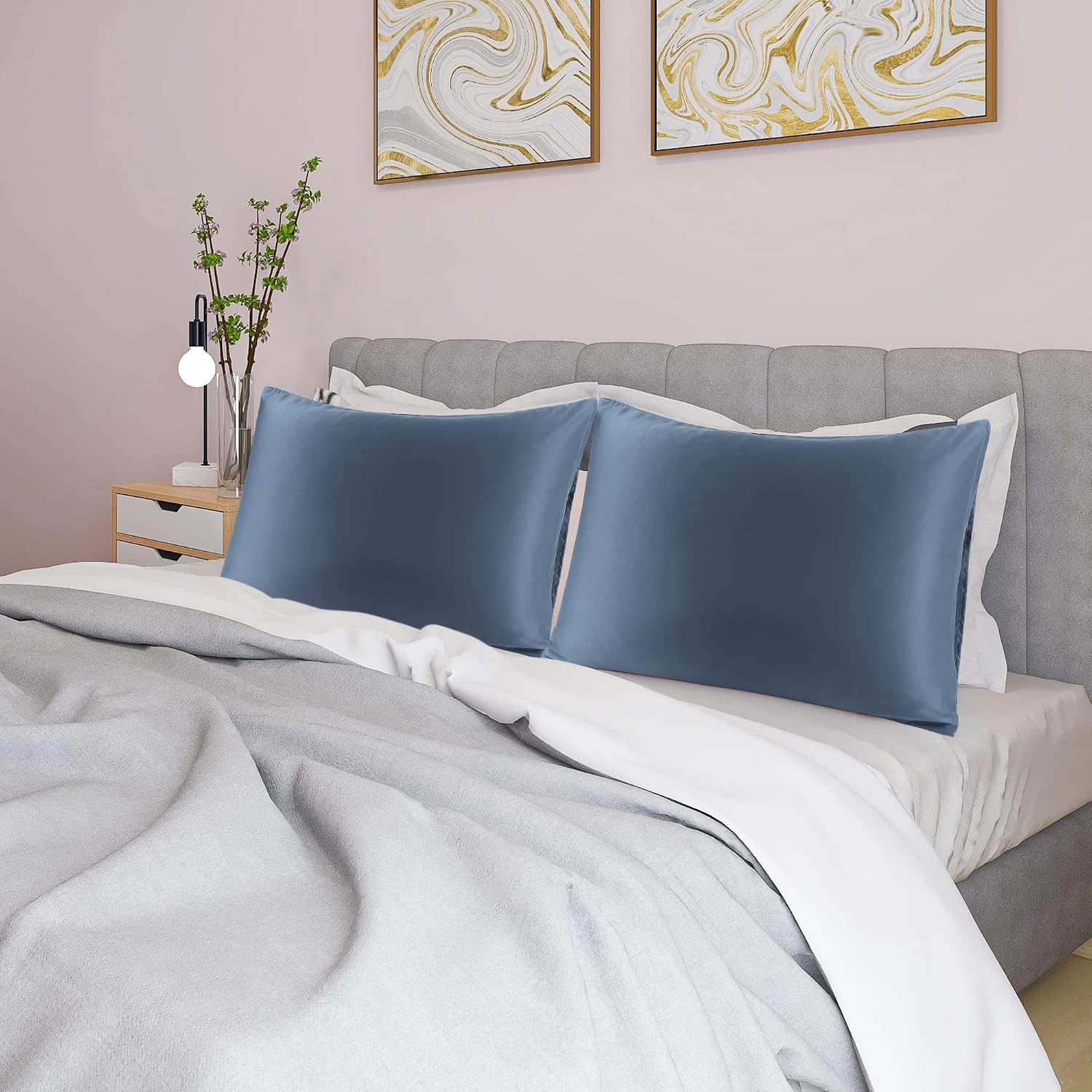 uxcell 2 Pack Silk Satin Pillowcase for Hair and Skin, Cool, Silky, Soft Breathable Pillow Cases Queen Size 20x30 Inch Sateen Pillowcase Sl…