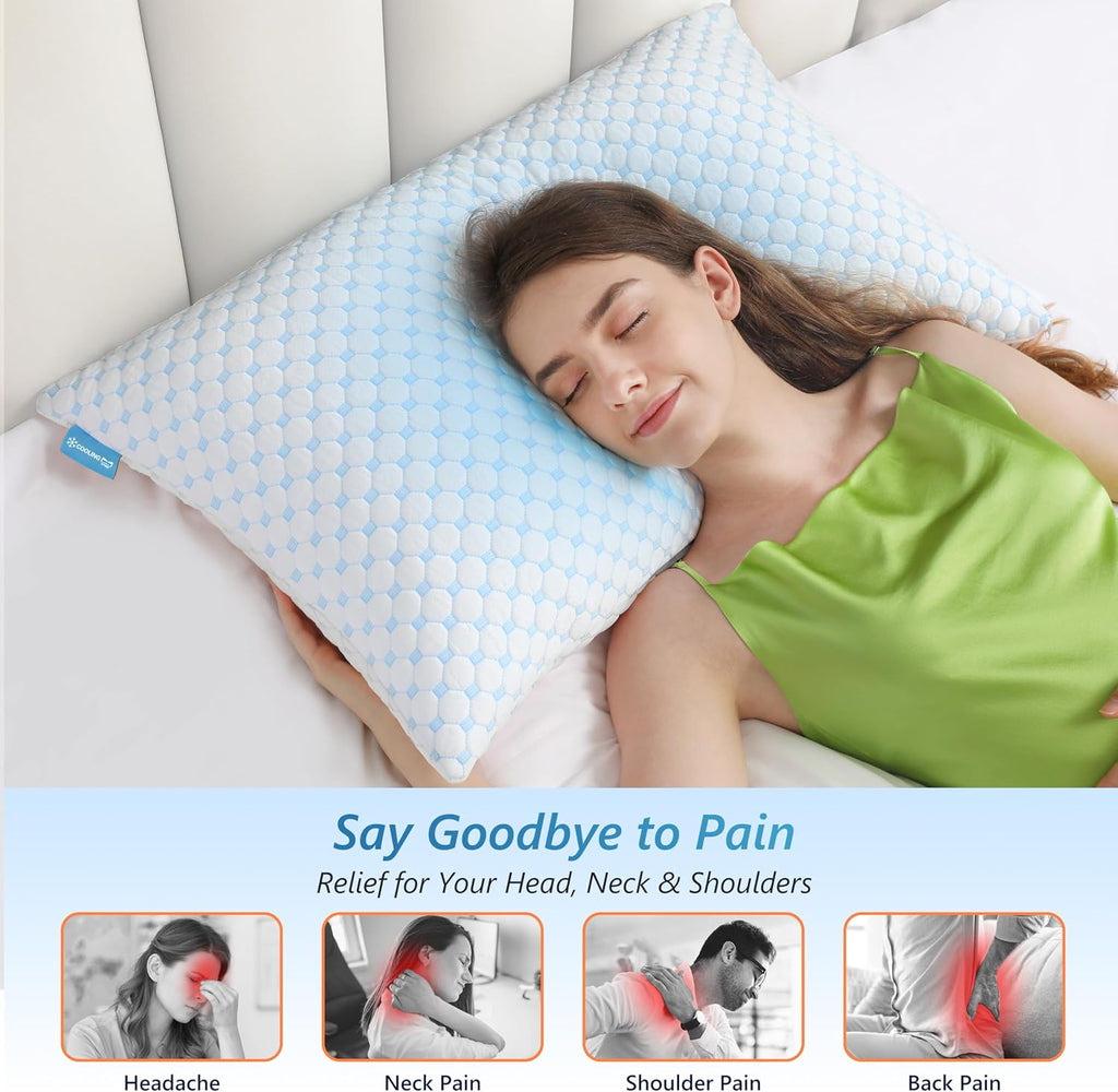 UYWO Cooling Firm Bed Pillows Set of 2, Shredded Memory Foam Pillows for Sleeping Luxury Gel Pillows for Side Back Stomach Sleepers with…