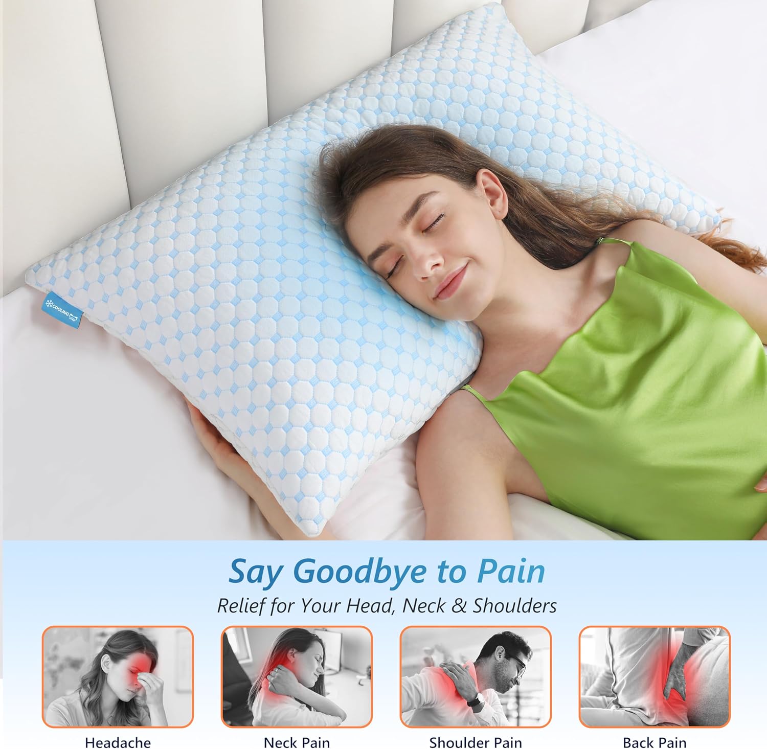 UYWO Cooling Firm Bed Pillows Set of 2, Shredded Memory Foam Pillows for Sleeping Luxury Gel Pillows for Side Back Stomach Sleepers with…