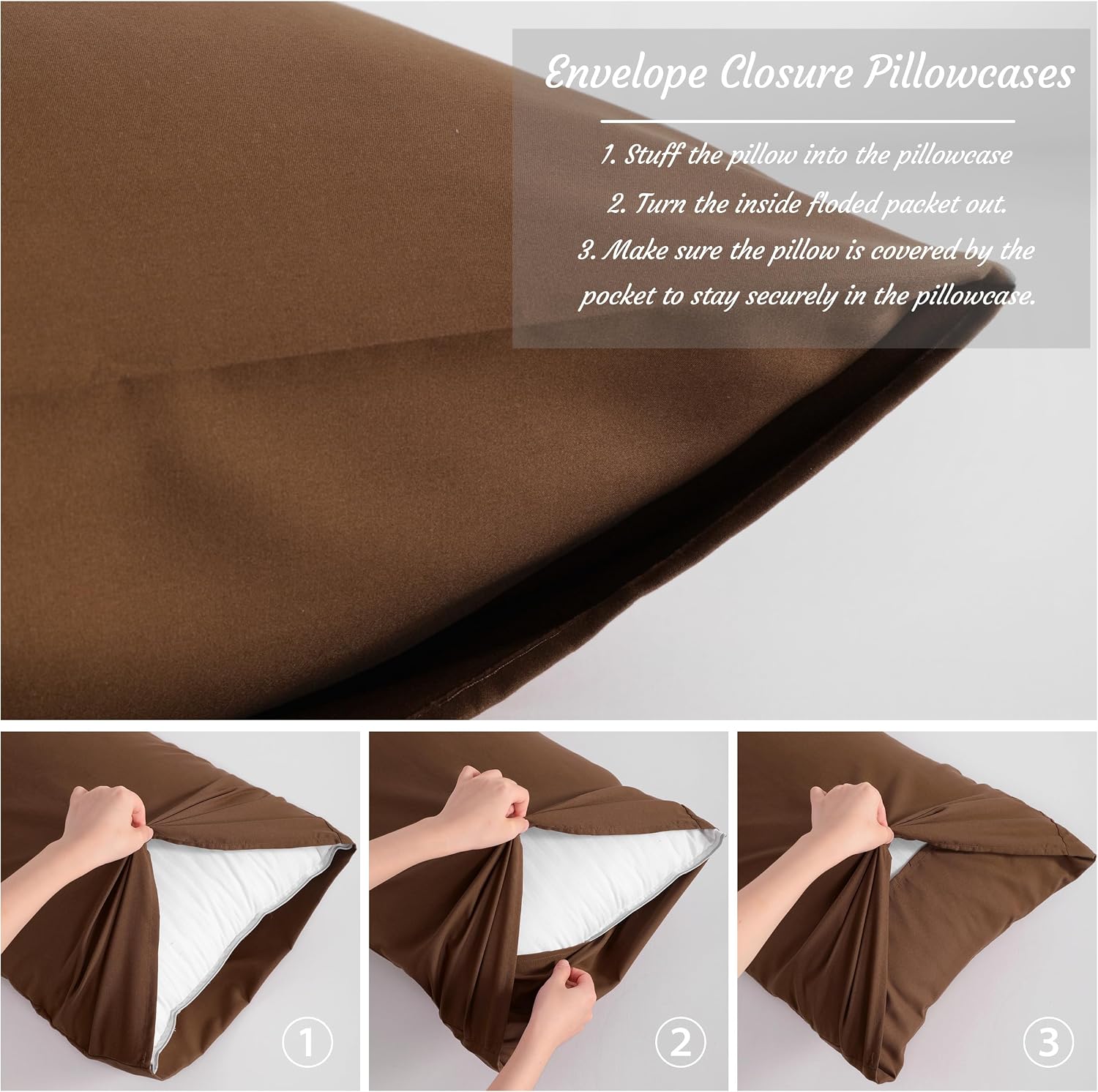 Ntbay King Pillow Cases Set of 2, 2 Pack Brushed Microfiber 20x36 Pillow Cases, Soft, Wrinkle, Fade, Stain Resistant Brown Pillow Cases wit…