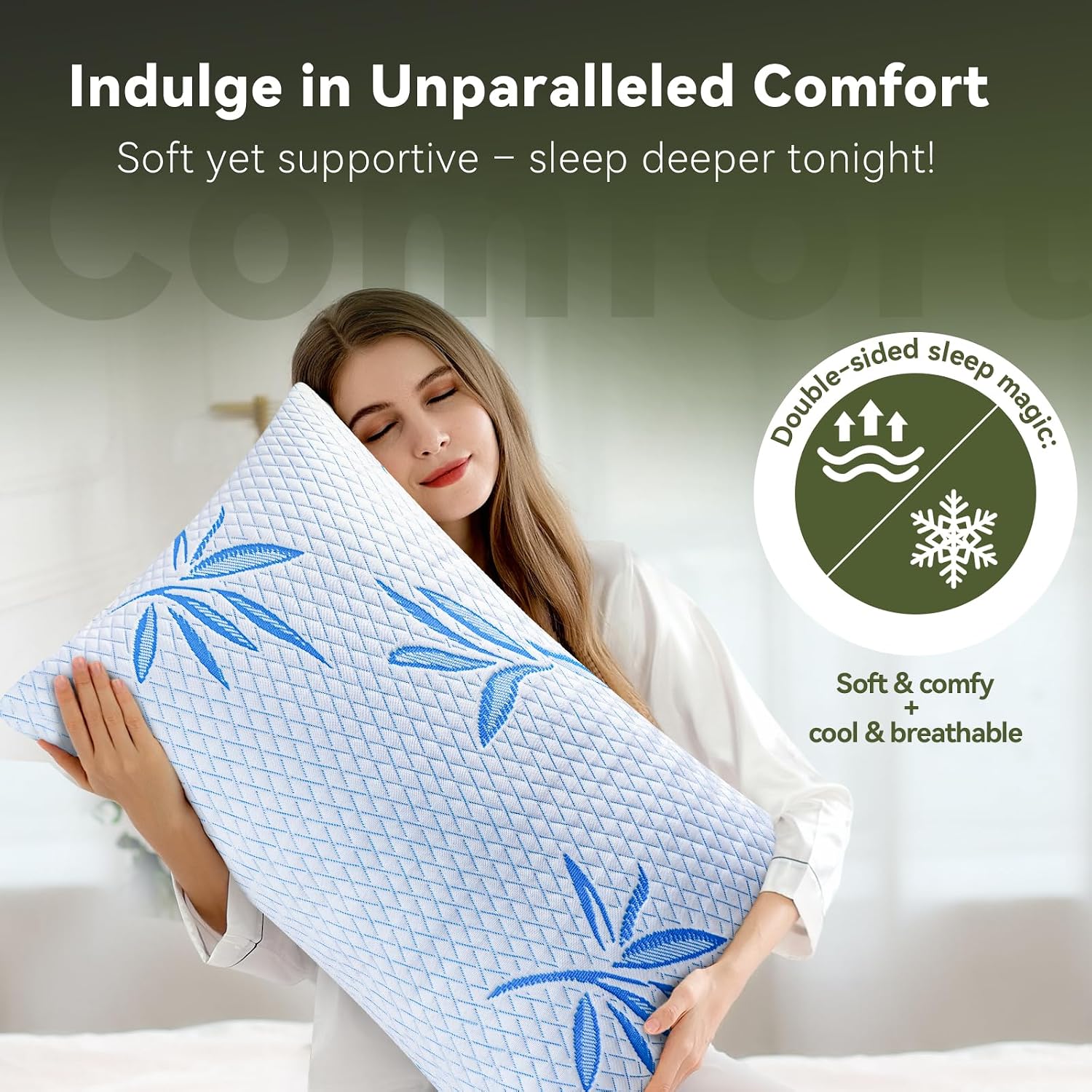 Btasleeephomeyland 2 Pack King Size Rayon Derived from Bamboo Pillow, Cooling Shredded Memory Foam Pillows, Adjustable Soft & Firm Gel Bed…
