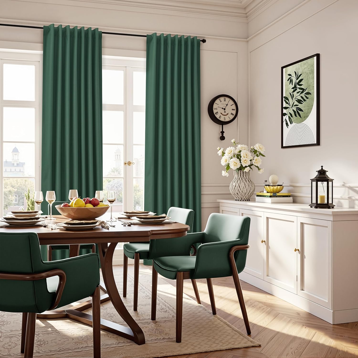 Guken Green Linen 100% Blackout Drapes Curtains for Bedroom 84 Inches Long 2 Panels Set Modern Back Tab Black Out Room Darkening Thermal In…