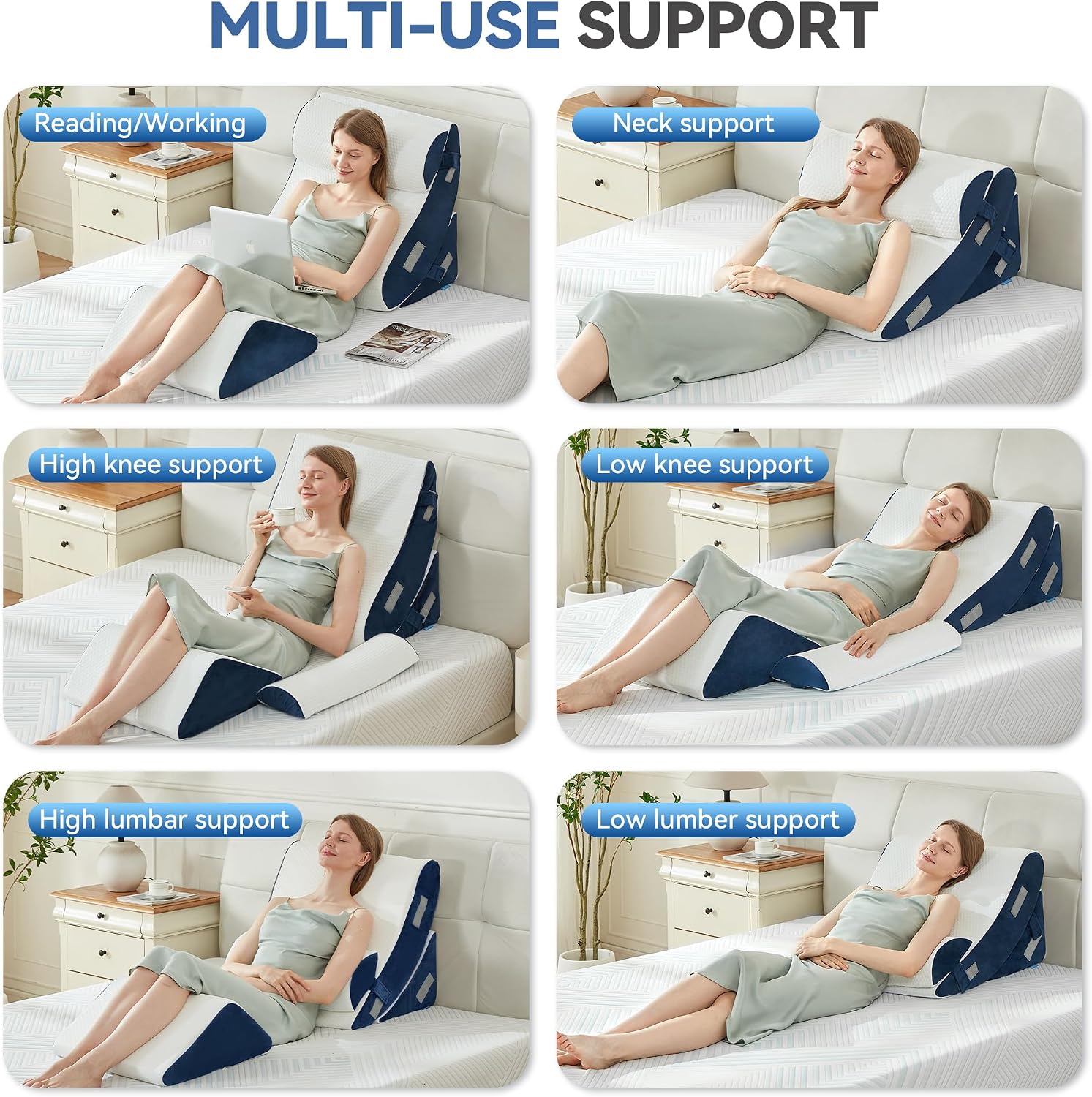 Bdeus 4PCS Bed Wedge Pillow Post Surgery, Orthopedic Sleeping Wedge Pillow Set for Back, Neck and Leg, Acid Reflux, GERD, Memory Foam Supp…