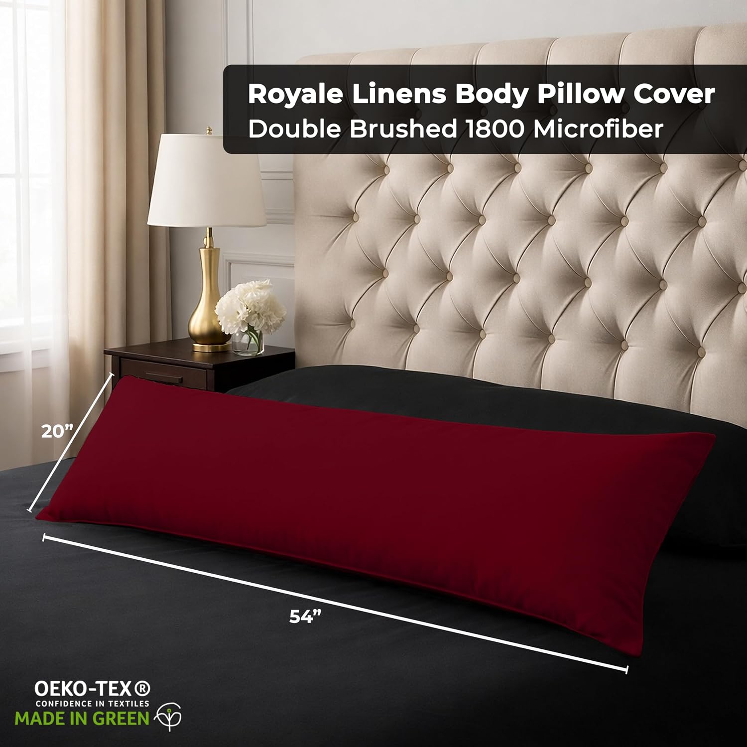 Royalelinens ROYALE LINENS Body Pillow Cover - Double Brushed 1800 Microfiber - 20"x54" with Hidden Zipper Closure - Wrinkle & Fade Resista…