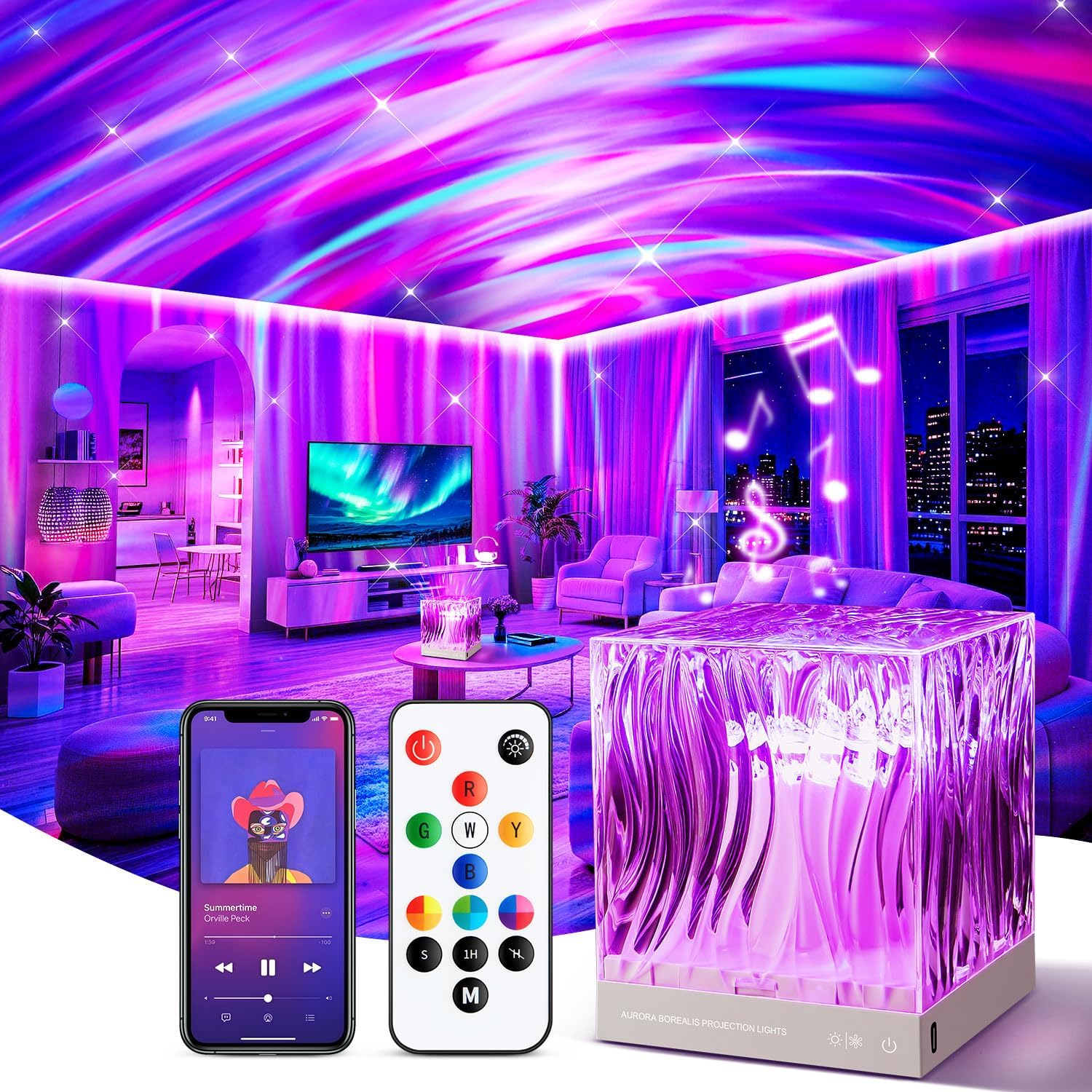 Northern Lights Projector White Noise Sound Machine for Sleep, 18-Color 15 White Noise Machine for Sleeping, Bluetooth Aurora Light…