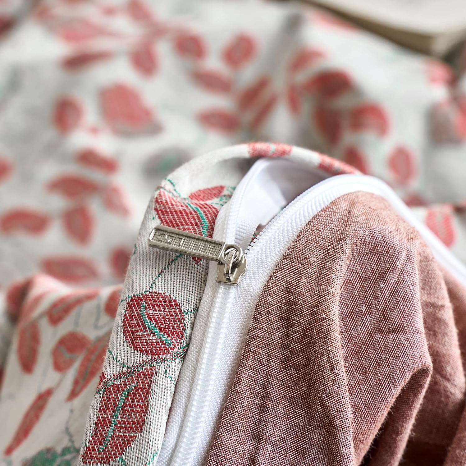 mixinni 100% Washed Cotton Duvet Cover Set, Reversible Vintage Floral Jacquard Textured Comforter Cover, Boho Farmhouse Bedding Set with Zi…