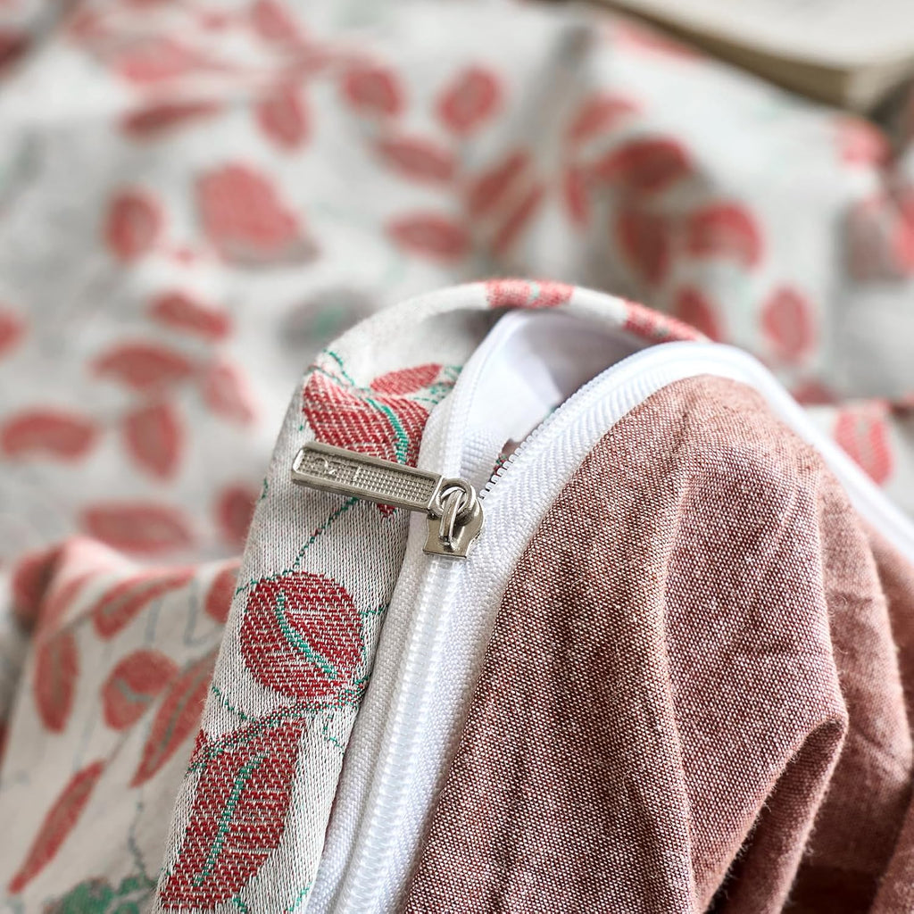 mixinni King Size Jacquard Duvet Cover Set – 100% Washed Cotton Floral Textured Comforter Cover with Vintage Botanical Pattern & Solid Reve…