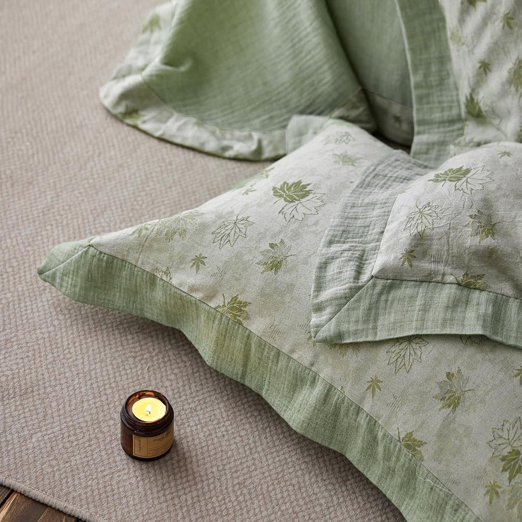 mixinni Yarn-Dyed Jacquard Duvet Cover Queen, Green Botanical Leaf Print 3-Piece Bedding Set with Wide Edge Piping, Soft Breathable Double…