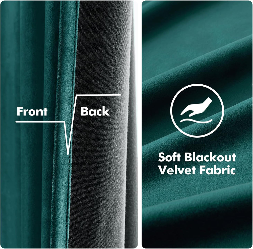 MIULEE Christmas Dark Green 100% Polyester Curtains 90 Inches Long 2 Panels Room Darkening Blackout Soft Velvet Grommet Top Emerald…