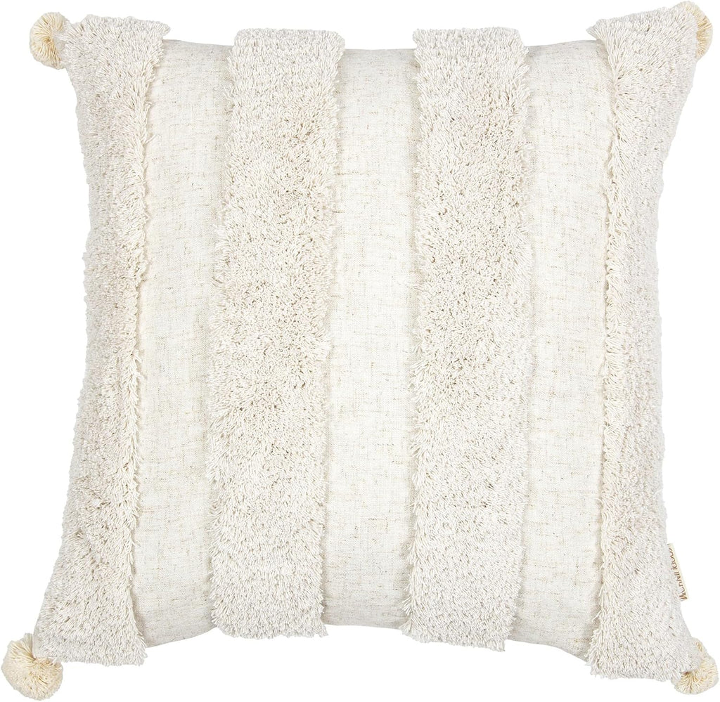 Loopuinhom Boho Pillow Covers 18X18 Inch Boho Tufted Linen Throw Pillow Covers Decorative Pompoms Cushion Cover Farmhouse Pillow Case for C…
