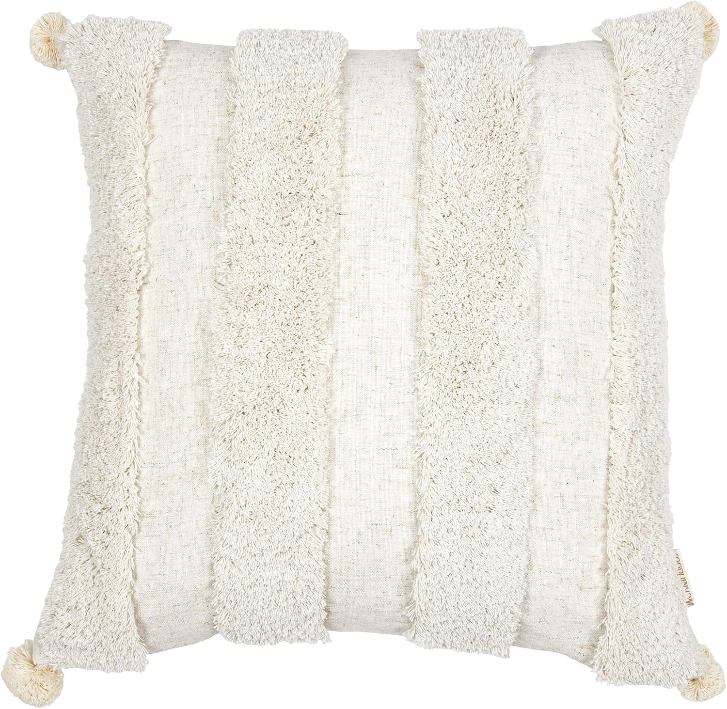Loopuinhom Boho Pillow Covers 18X18 Inch Boho Tufted Linen Throw Pillow Covers Decorative Pompoms Cushion Cover Farmhouse Pillow Case for C…