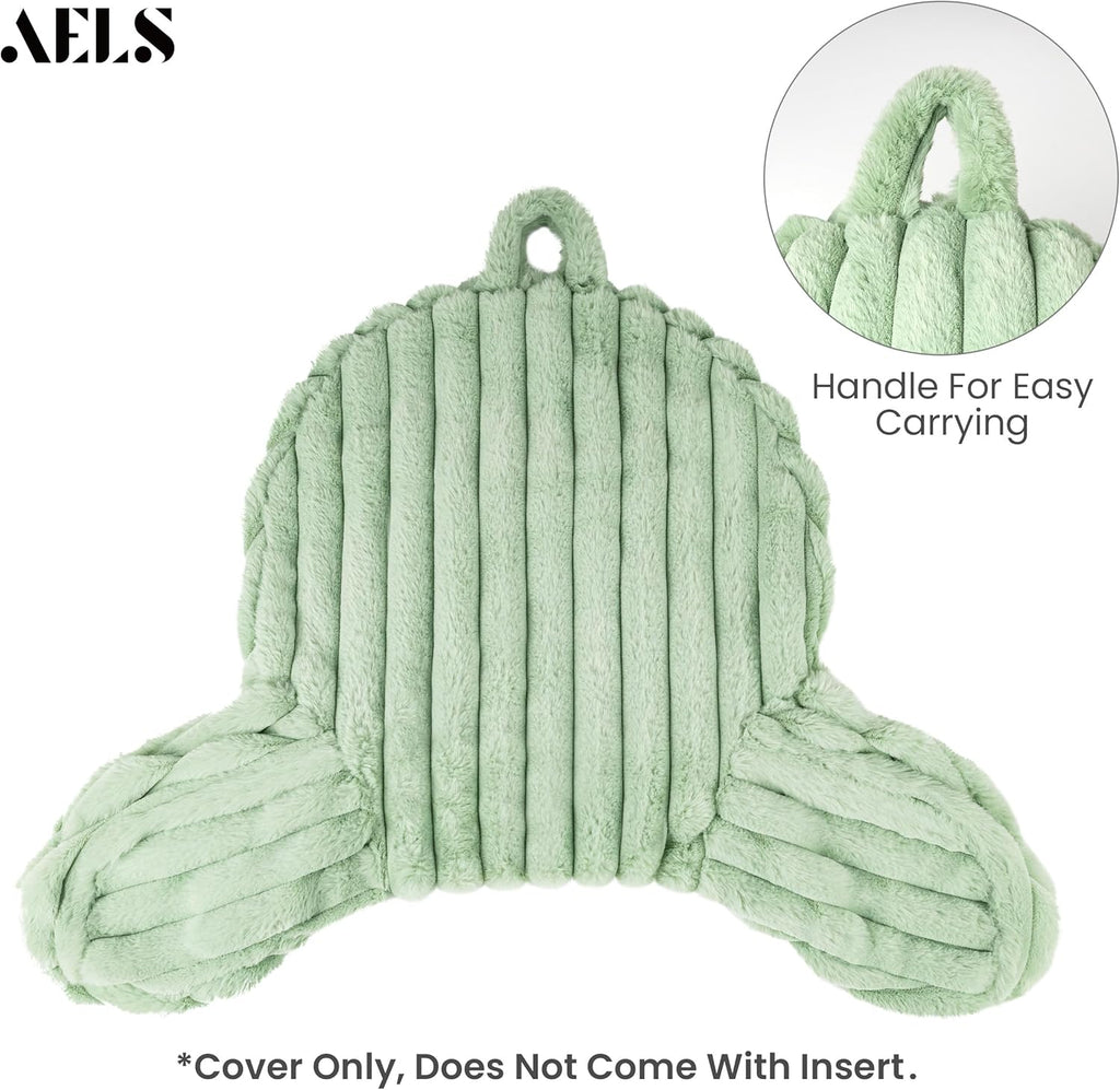 Aels Large Reading Pillow Replacement Cover with Arms and Pockets (Cover ONLY), 18" Soft Faux Fur Striped Backrest Pillow Cover Fits Standa…