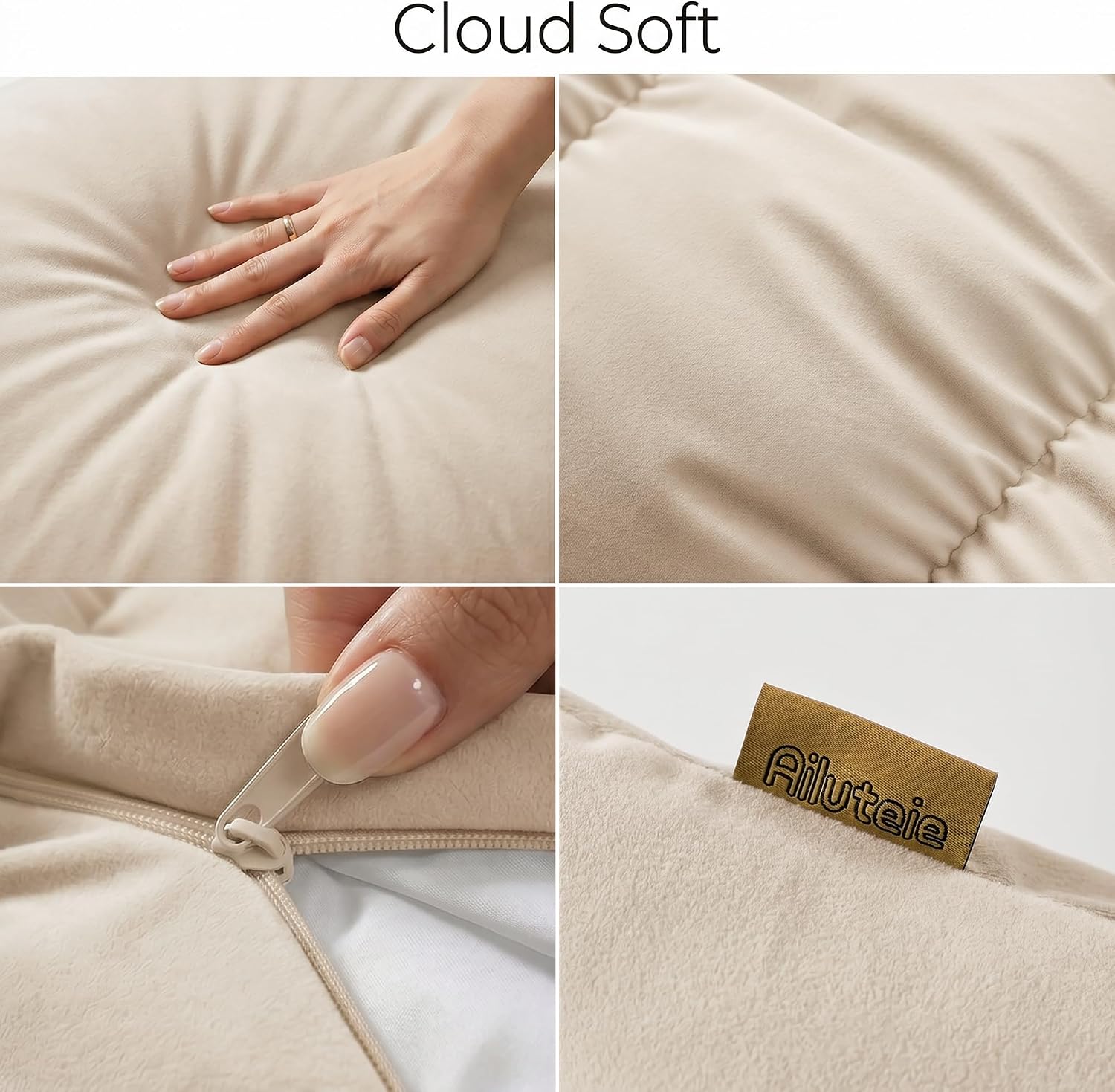 Ailuteie Pat. Pend. Long Body Pillow for Adults, Side Sleeper Bed Pillow with Segmented Design and Soft Velvet Washable Pillowcase (Beige,…