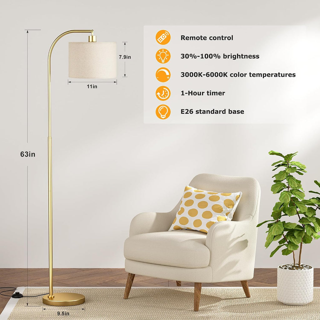 Ambimall Arc Floor Lamp with Remote and Stepless Dimmable Bulb, Colors Temperature & Brightness Adjustable, Gold Floor Lamps for Living Roo…