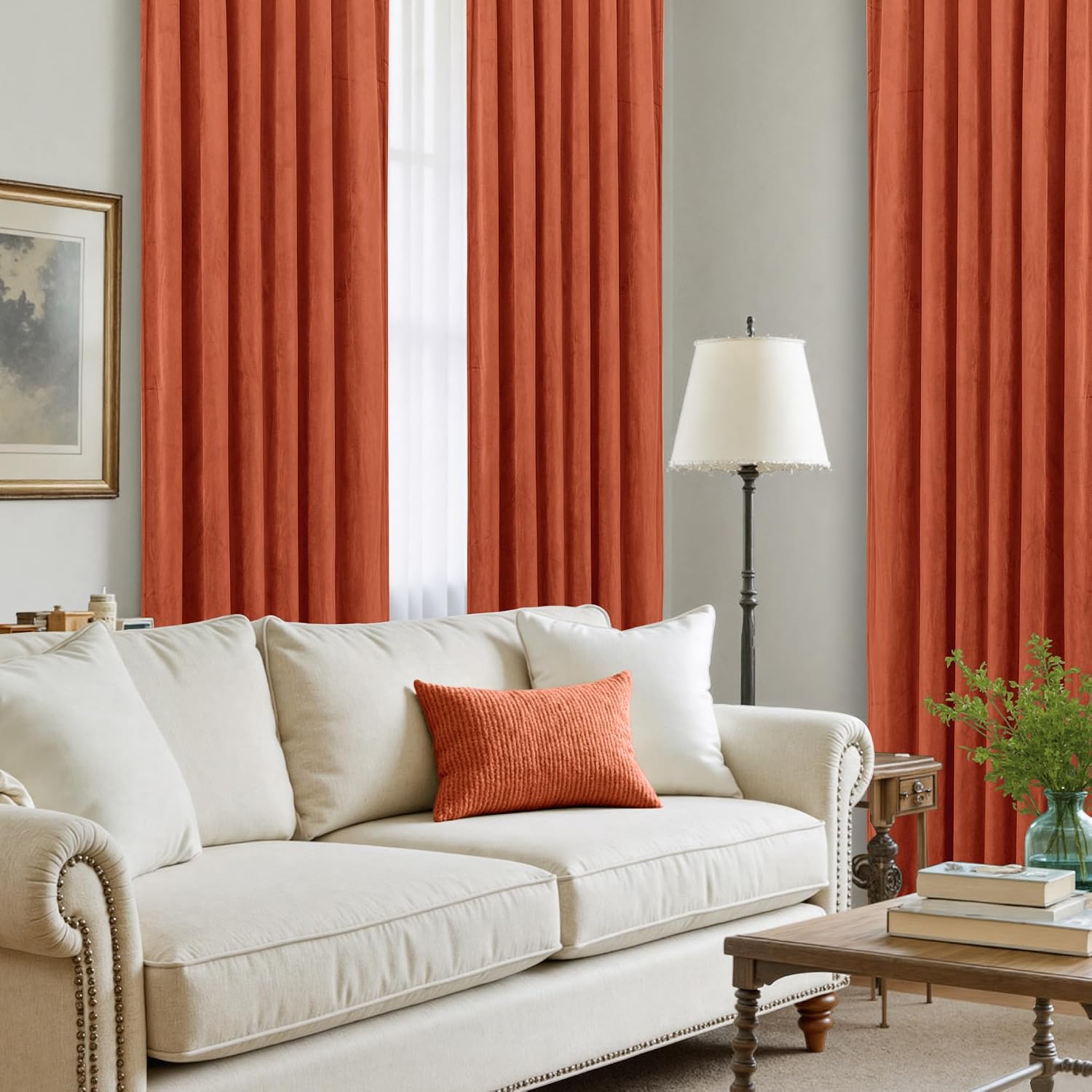 Lamit Velvet Curtains 90 Inch for Living Room, Thermal Insulated Room Darkening Panels Rustic Vintage Noise Reducing Window Drapes with Bac…