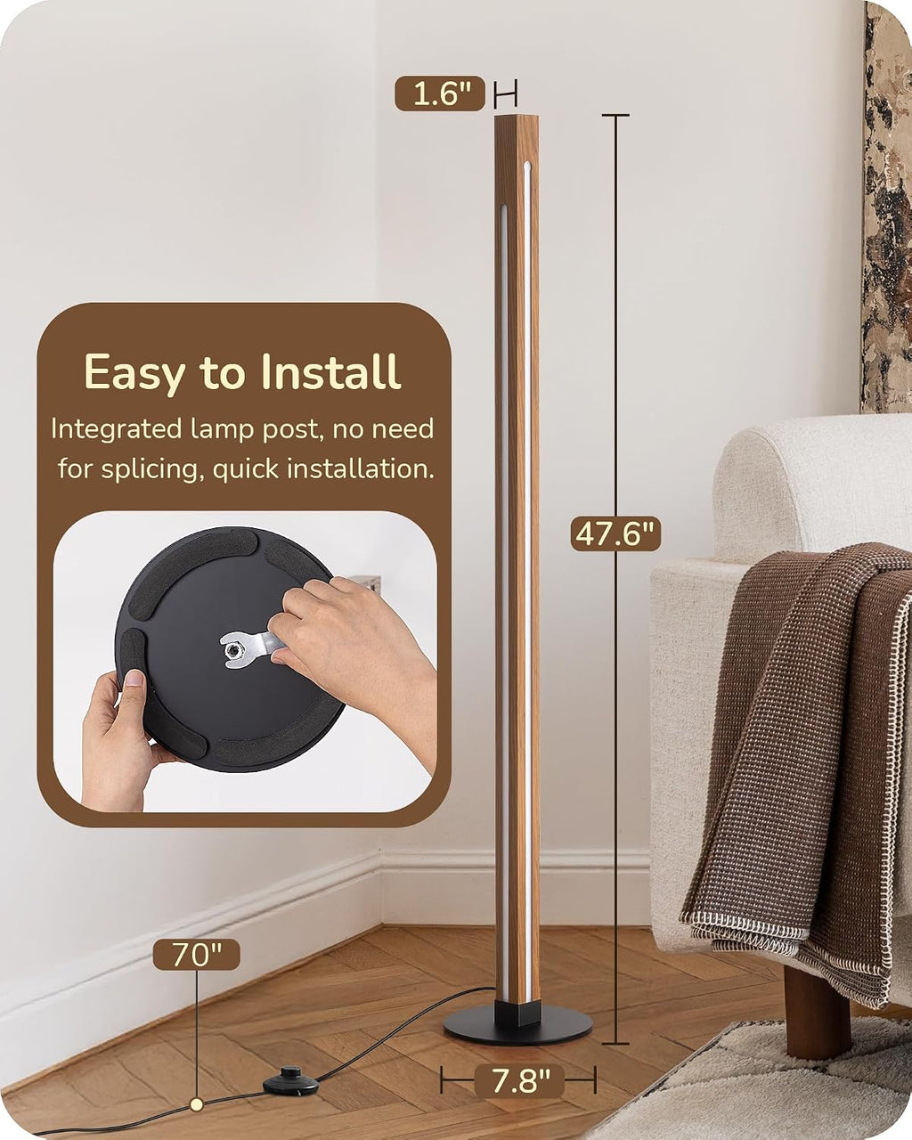 EDISHINE Wooden Floor Lamp, Upgraded Dual-Sided Lighting, Minimalist Floor Lamps for Living Room, Corner Lamp with Remote/Foot Control…