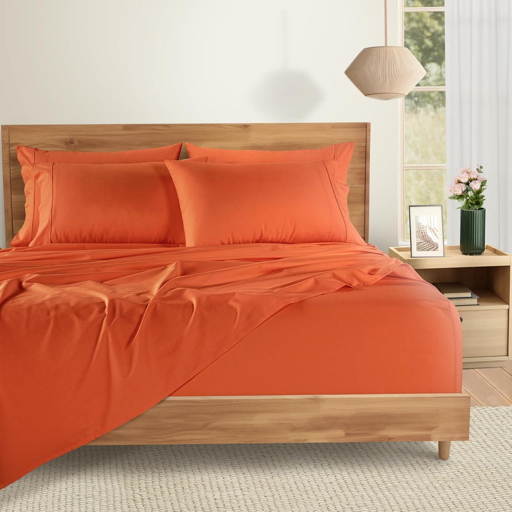 Casa Platino 100% Cotton Sheets California King Size Set - 6 Pieces (1 Flat, 1 Fitted, 4 Pillowcases) - Soft, Breathable & Cooling…