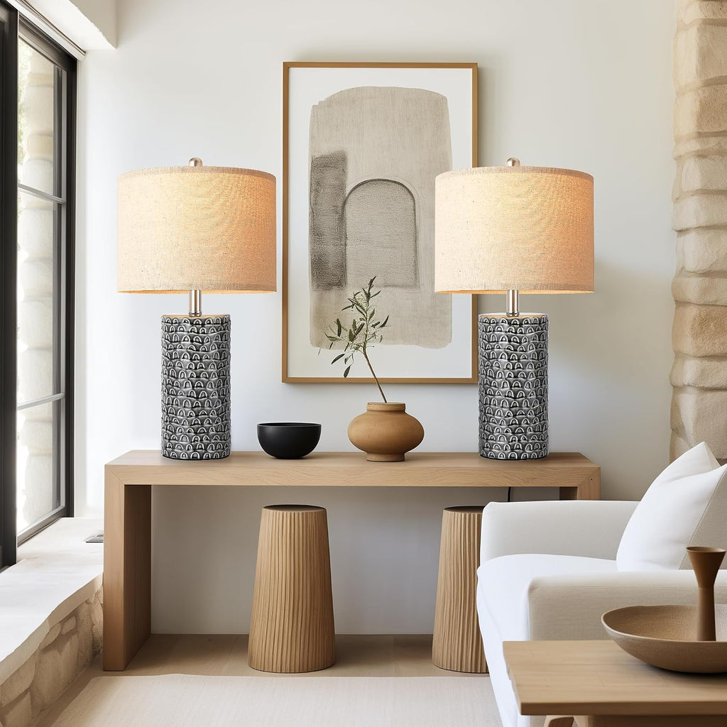 PARTPHONER 23" Modern Ceramic Table Lamp Set of 2, Table Lamps for Living Room, Rustic Farmhouse Bedside Lamps Nightstand lamp for…