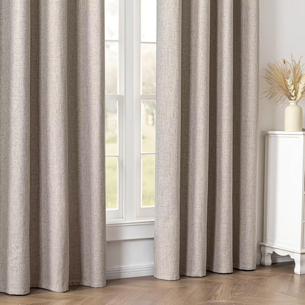 Igemaeve 100% Blackout Curtains for Bedroom 1 Panel, Linen Curtians 96 Inches Long Thermal Insulated, Blackout Grommet Drapes for Living Ro…