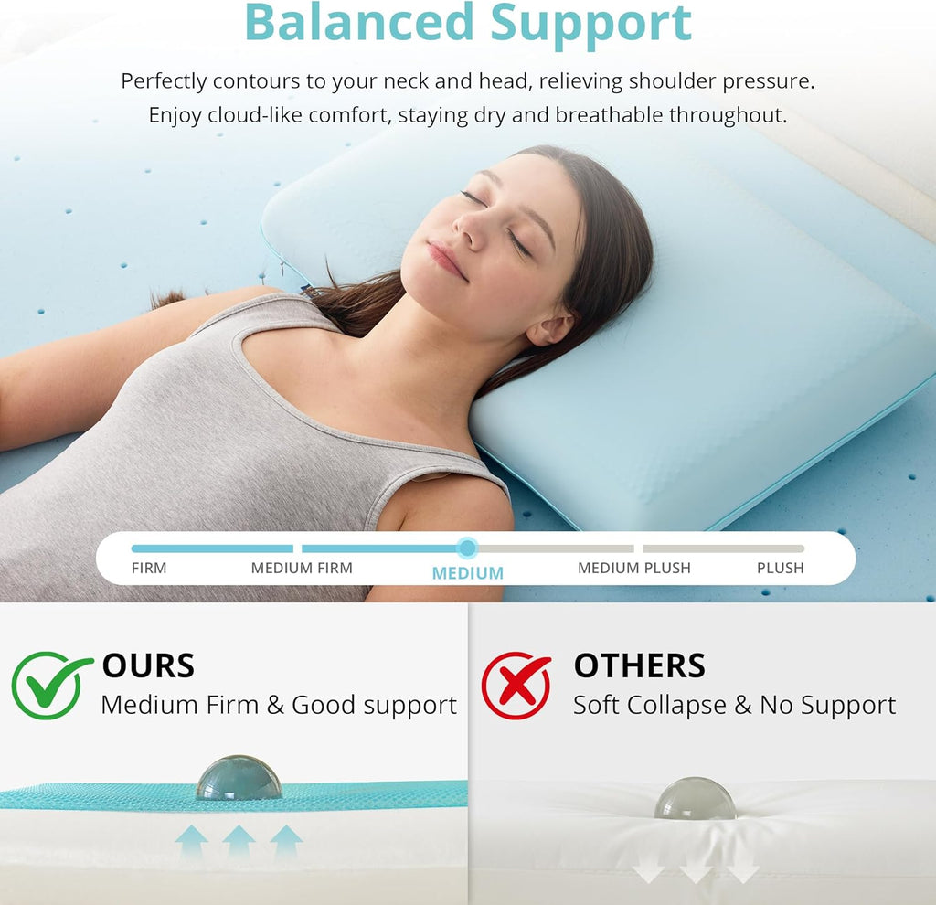 Gelsea Cooling Gel Memory Foam Pillow - Reversible Design, Neck Support for Side, Back, Stomach Sleepers, Standard Size, Removable & Machin…