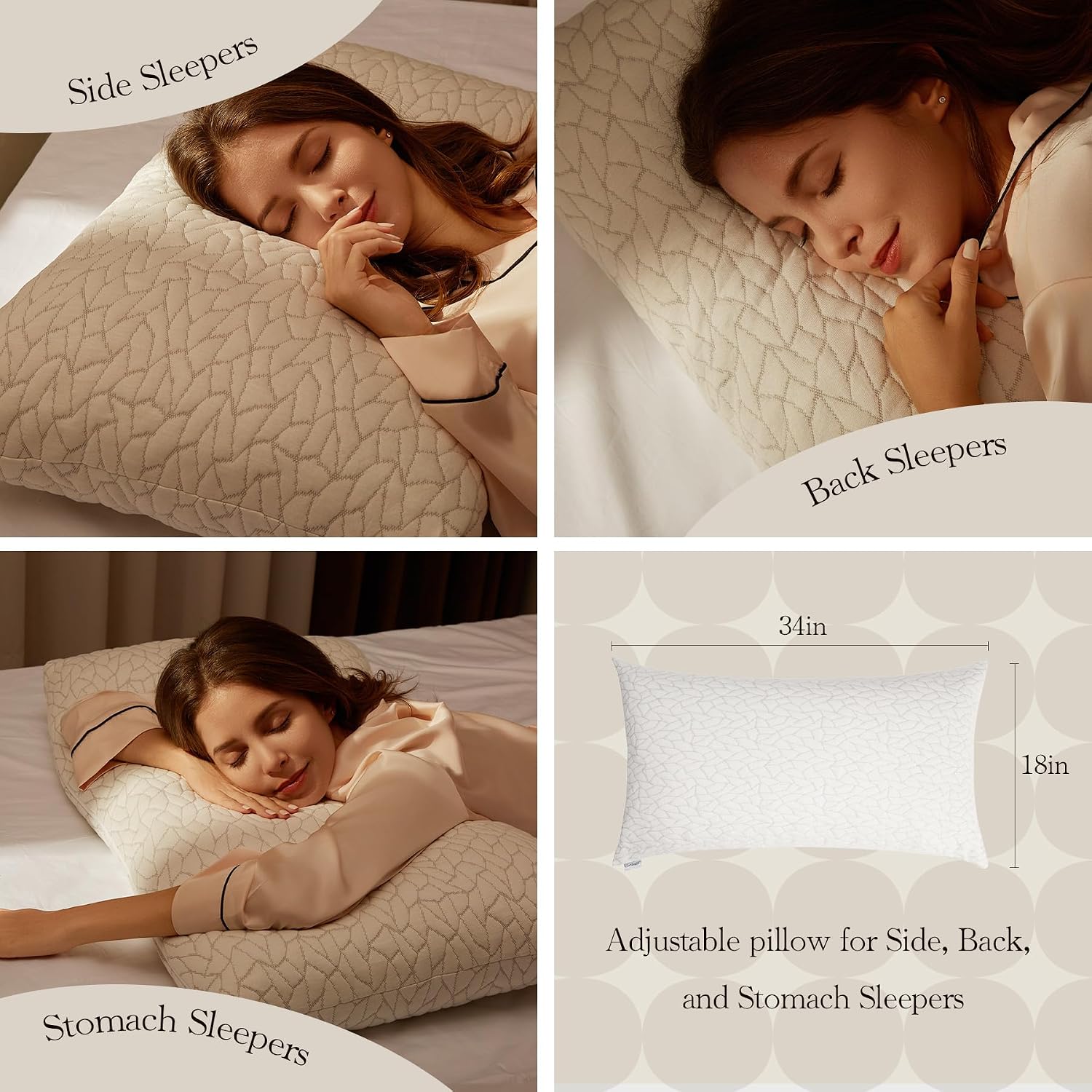 Memory Foam Pillows for Sleeping Adjustable Breathable Bed Pillow for Side, Back, and Stomach Sleepers Washable Pillow Cover Dream Cloud…