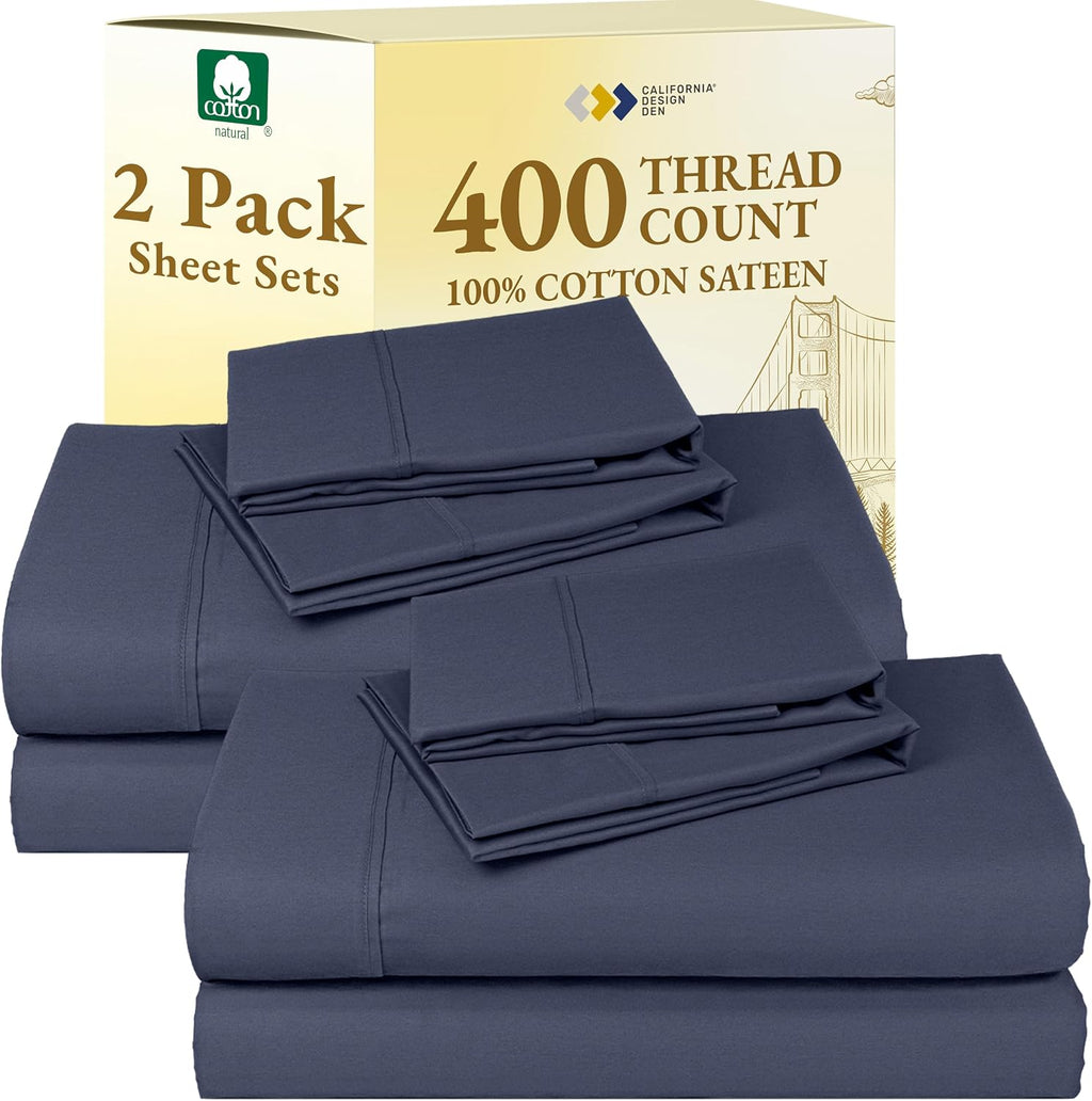 CaliforniaDesignDen California Design Den Pack of 2 Sheet Sets Queen Size - 400 Thread Count 100% Cotton Sateen - Soft and Breathable Sheet…