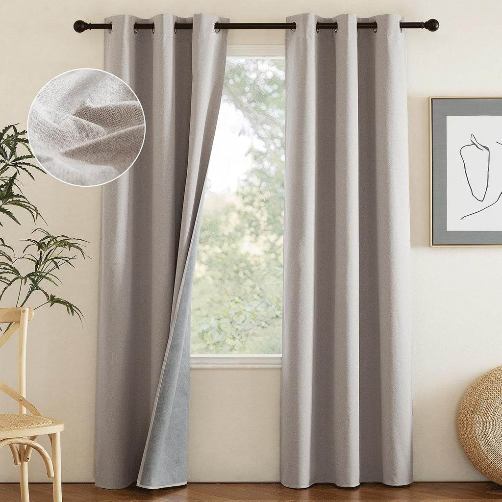 NICETOWN Natural Full Blackout Boho-Chic Faux Linen Curtains 84" Long 2 Panels Set for Cafe Window, 42" Wide, Thick Faux Linen Blend…